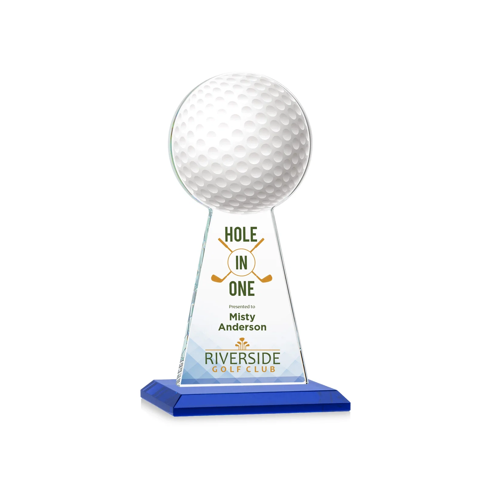 Custom printed Starfire Crystal Award With Golf Ball-Shaped Peak for service anniversary gifts