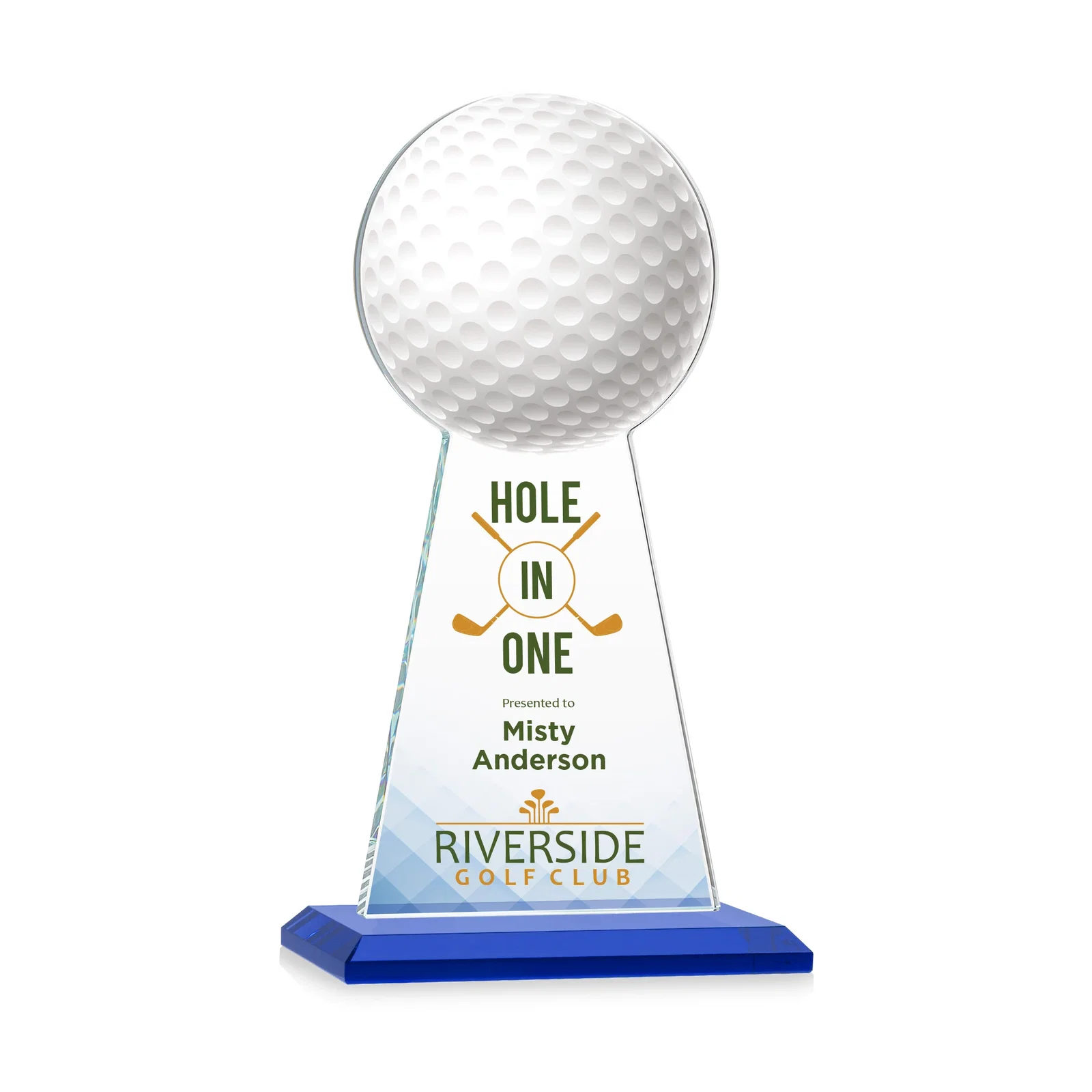 Custom printed Starfire Crystal Award With Golf Ball-Shaped Peak for sales achievement awards
