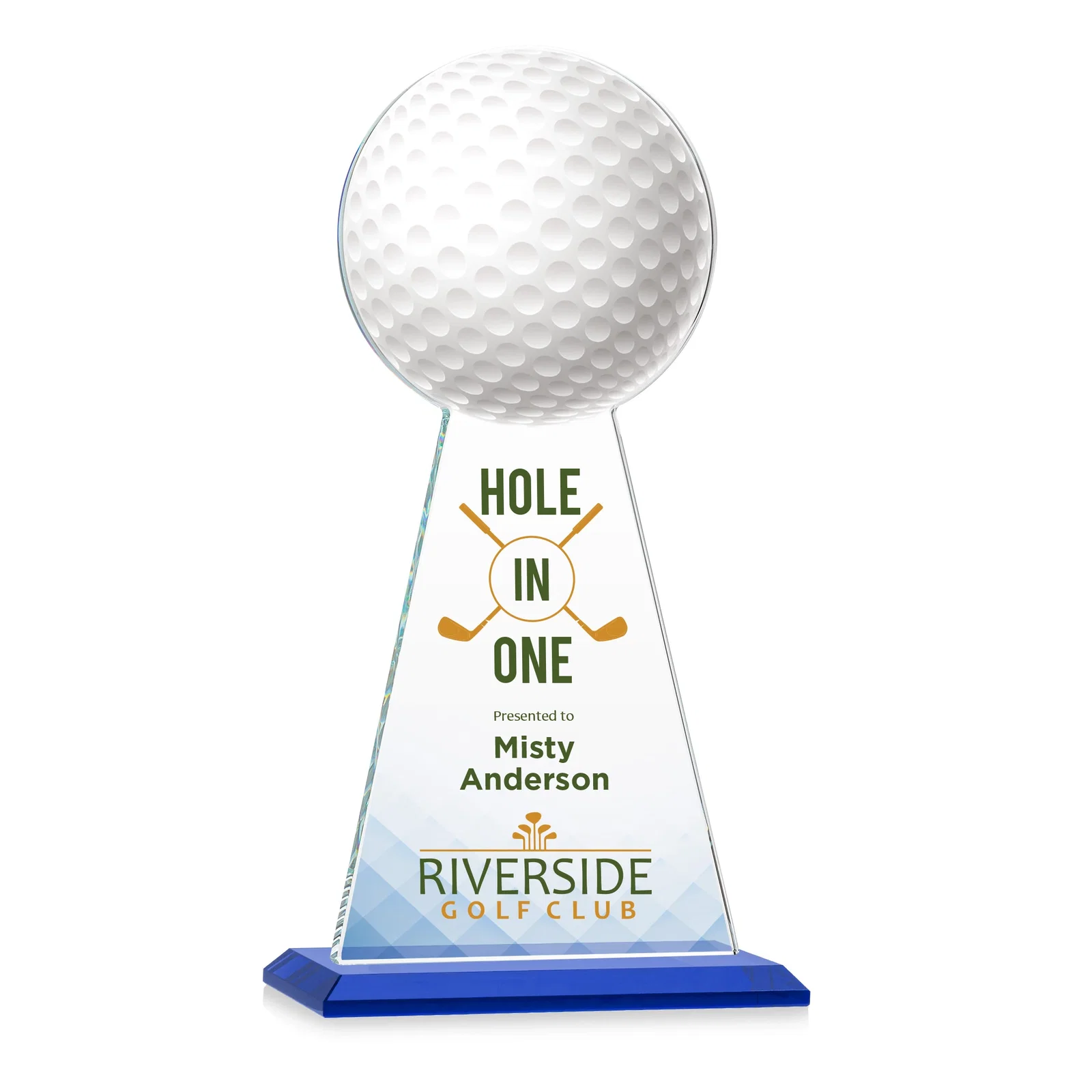 Custom printed Starfire Crystal Award With Golf Ball-Shaped Peak for retirement presentations