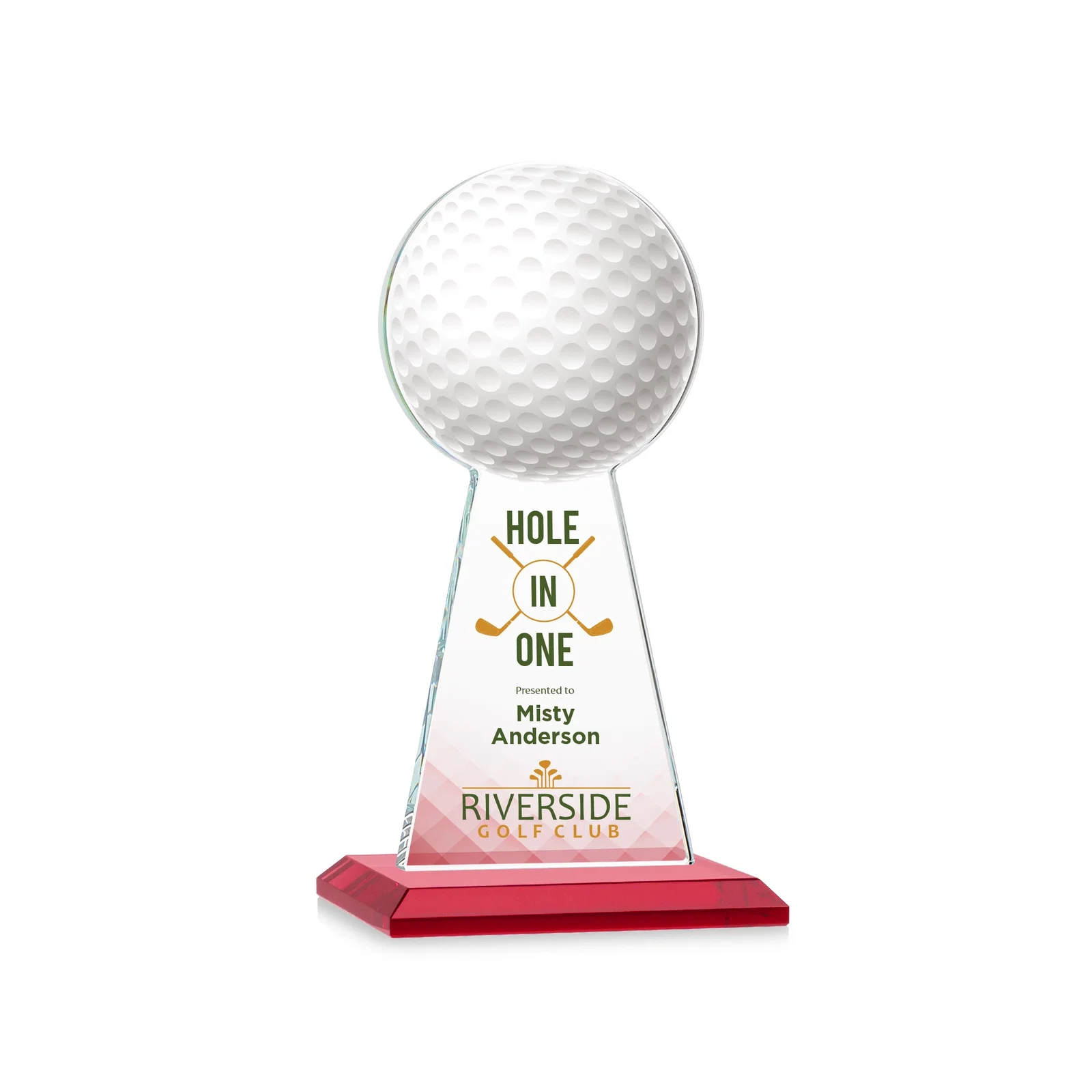 Custom printed Starfire Crystal Award With Golf Ball-Shaped Peak for donor appreciation