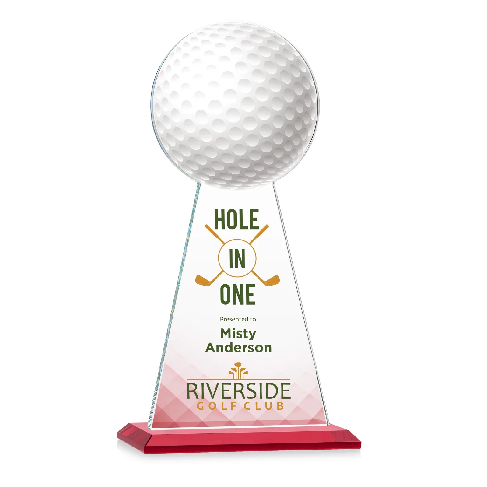 Custom printed Starfire Crystal Award With Golf Ball-Shaped Peak for safety achievement programs