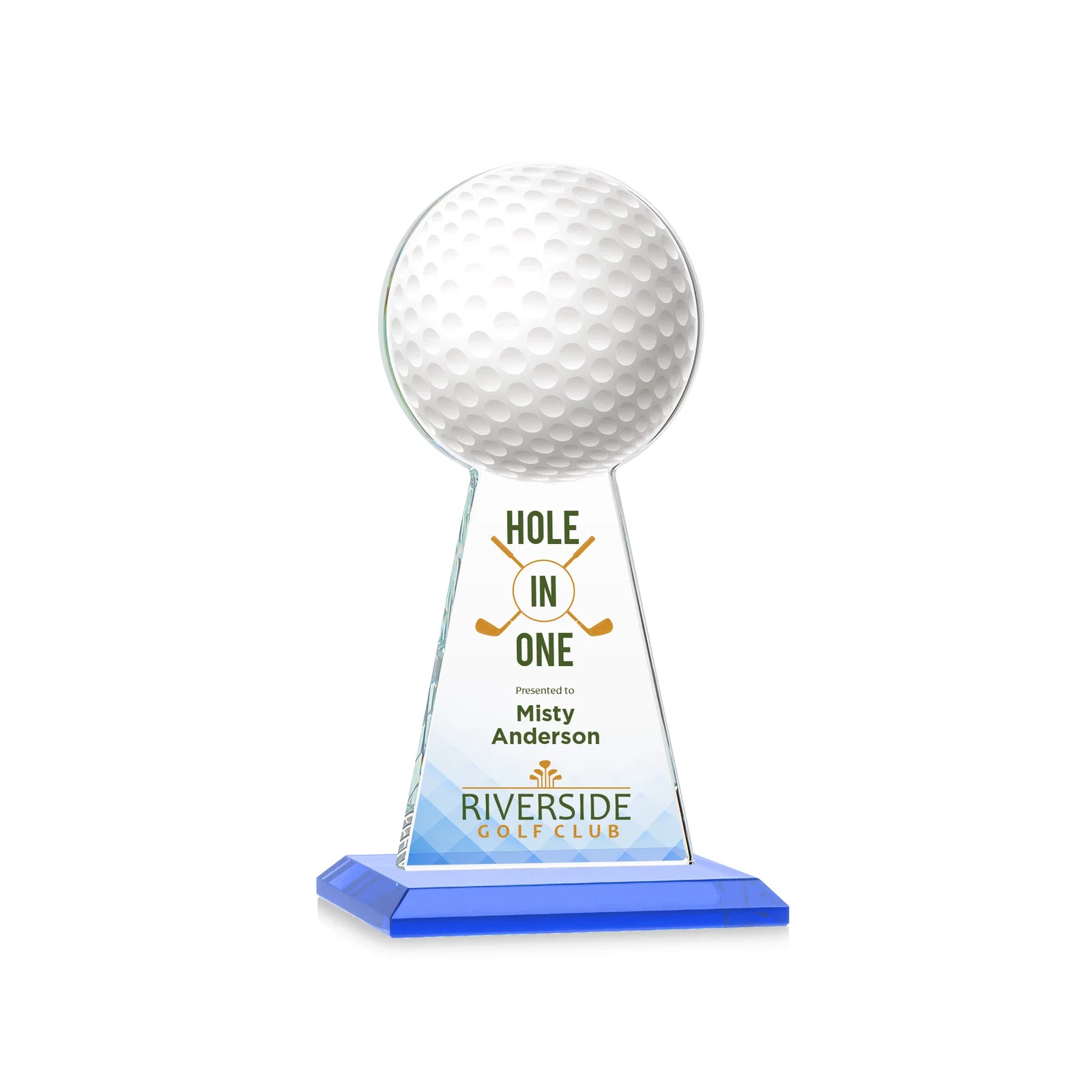 Custom printed Starfire Crystal Award With Golf Ball-Shaped Peak for dealer and partner awards