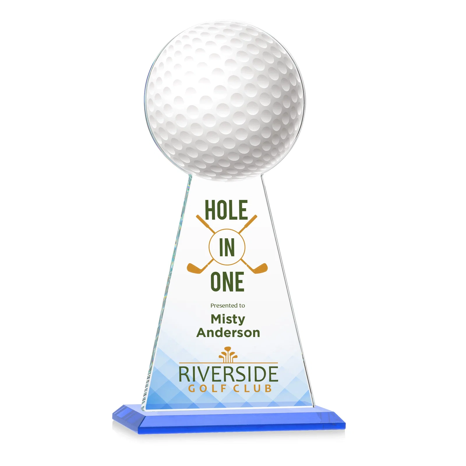 Customized Starfire Crystal Award With Golf Ball-Shaped Peak for employee recognition