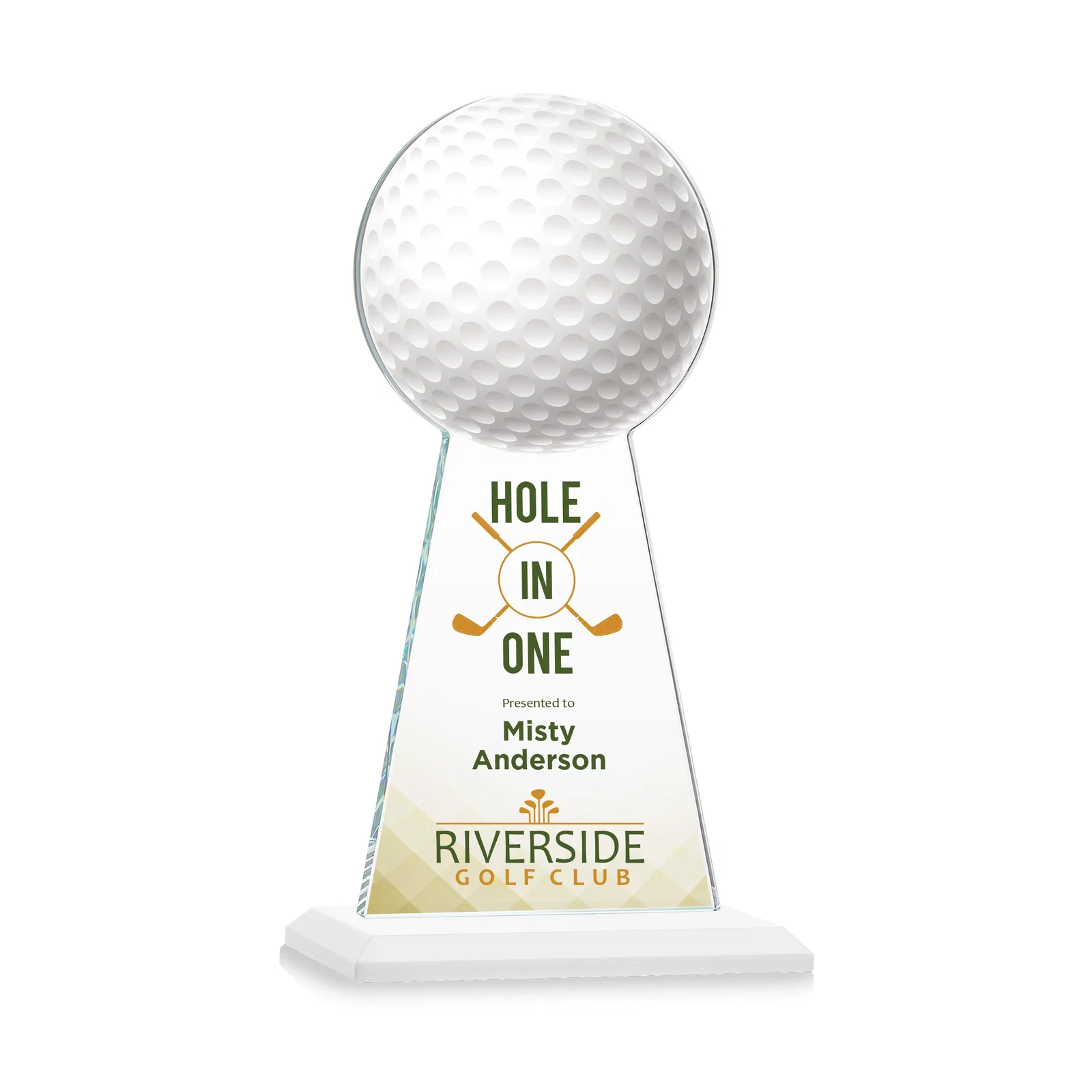Customized Starfire Crystal Award With Golf Ball-Shaped Peak for sales achievement awards