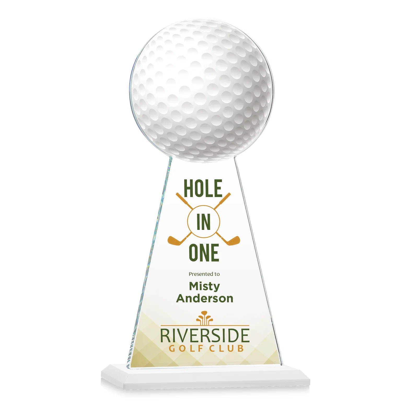 Customized Starfire Crystal Award With Golf Ball-Shaped Peak for retirement presentations