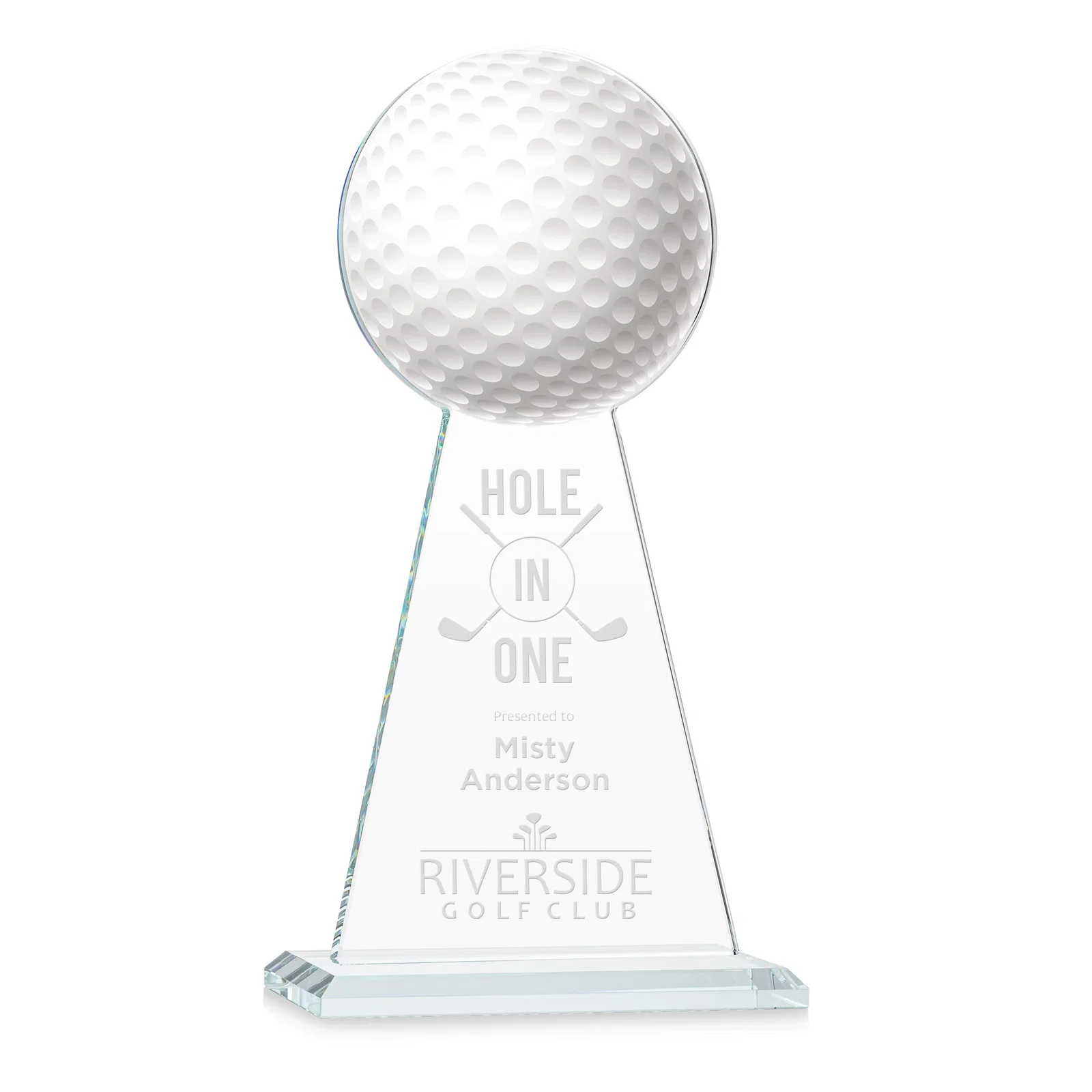 Custom Starfire Crystal Award With Golf Ball-Shaped Peak for safety achievement programs