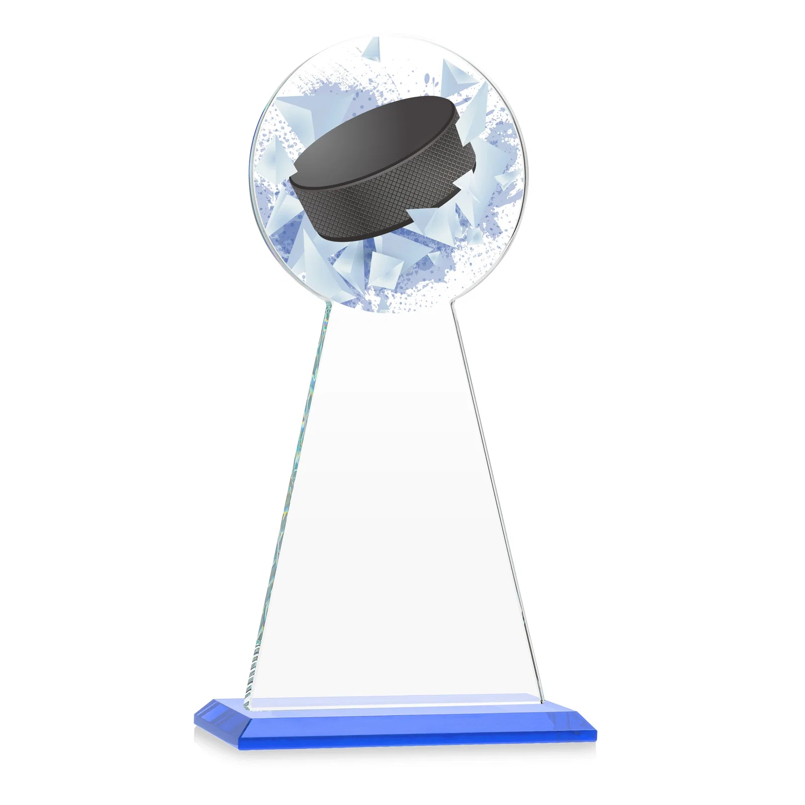 Custom Starfire Crystal Award With Hockey Puck-Shaped Peak, with your logo for corporate award ceremonies