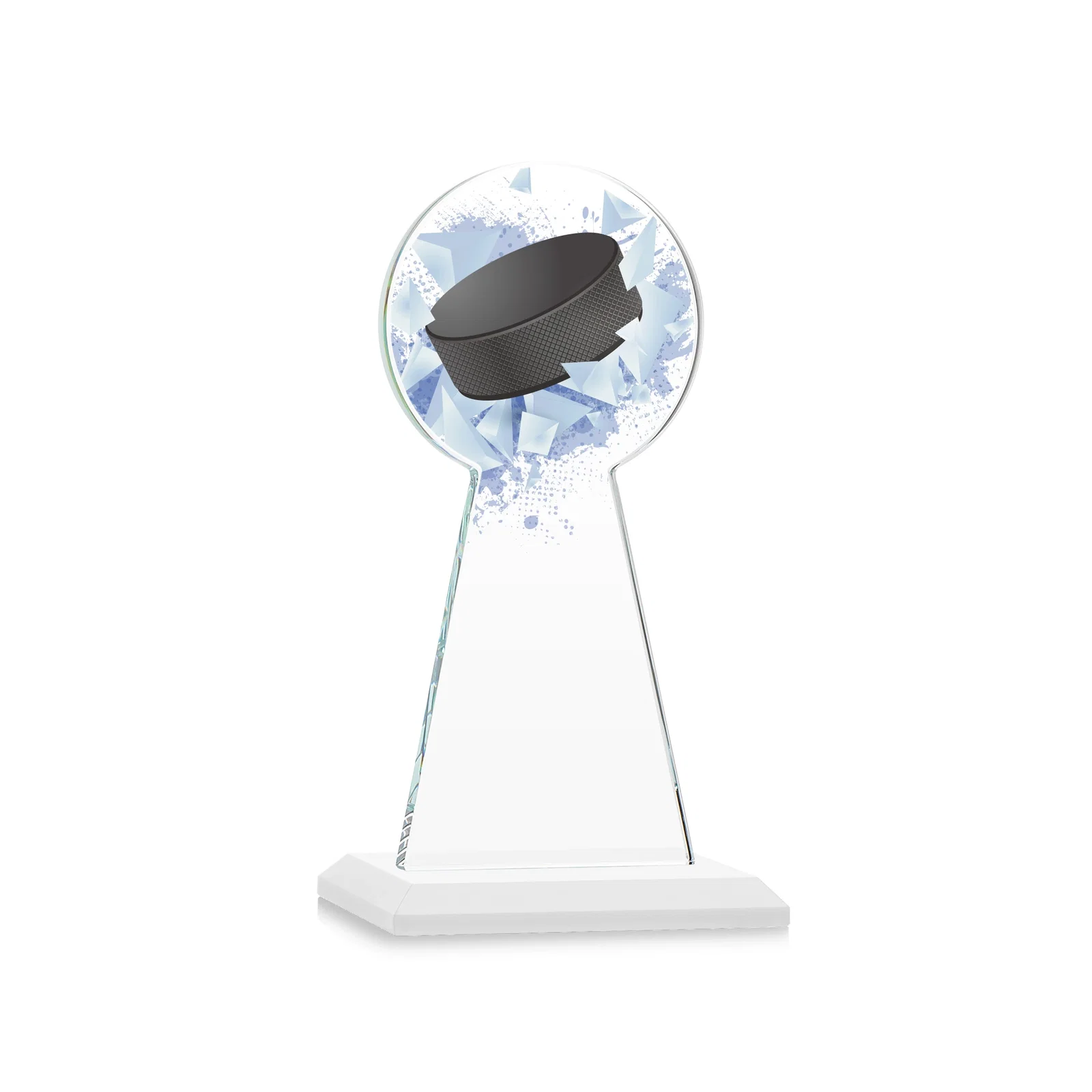 Promotional Starfire Crystal Award With Hockey Puck-Shaped Peak, with your logo for service anniversary gifts