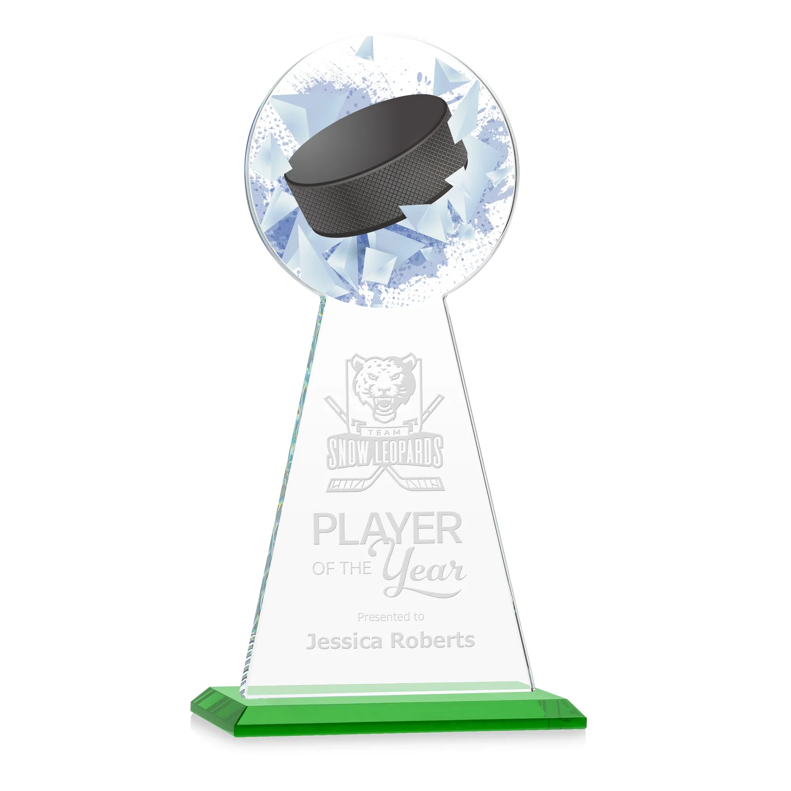 Personalized Starfire Crystal Award With Hockey Puck-Shaped Peak for employee recognition
