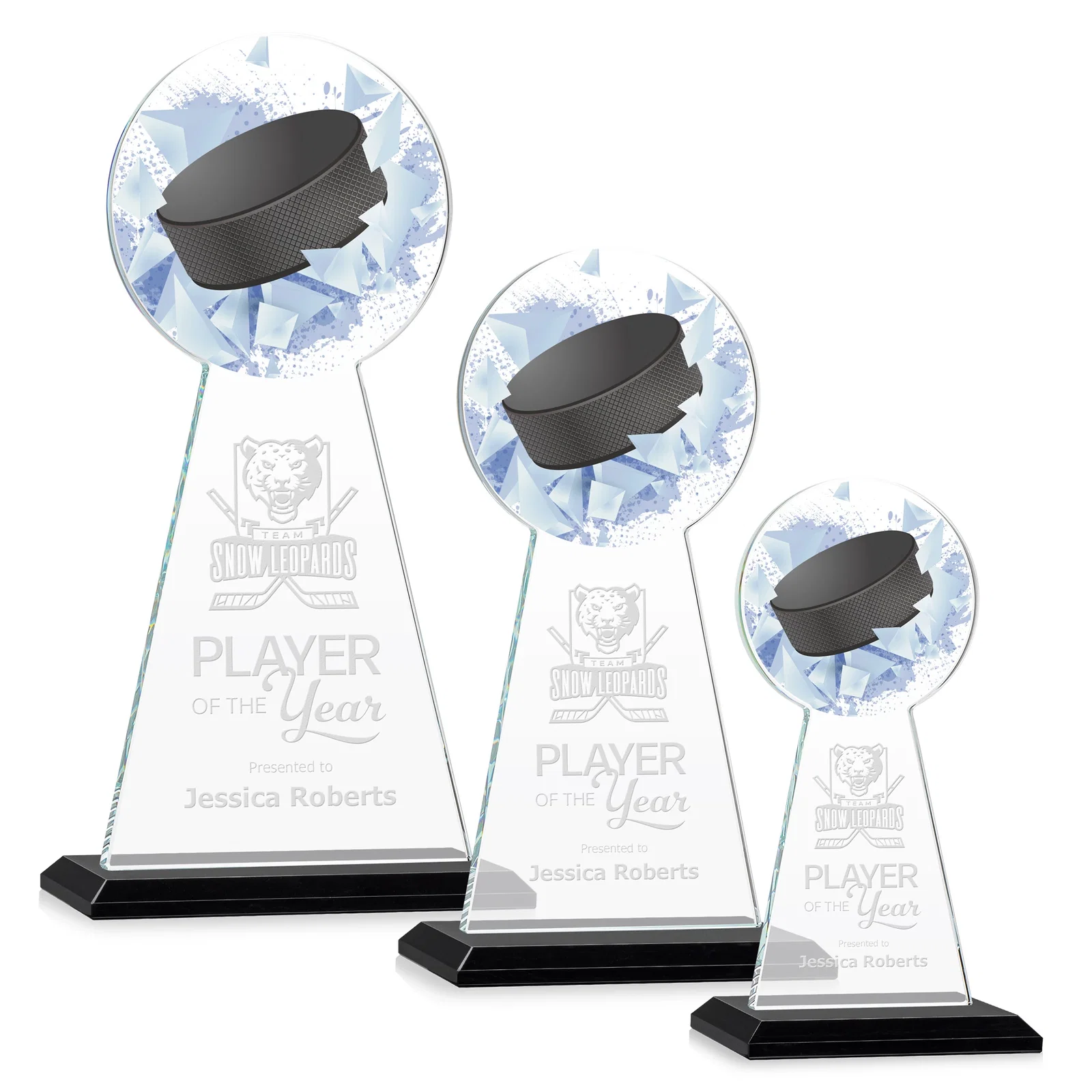 Personalized Starfire Crystal Award With Hockey Puck-Shaped Peak for corporate award ceremonies