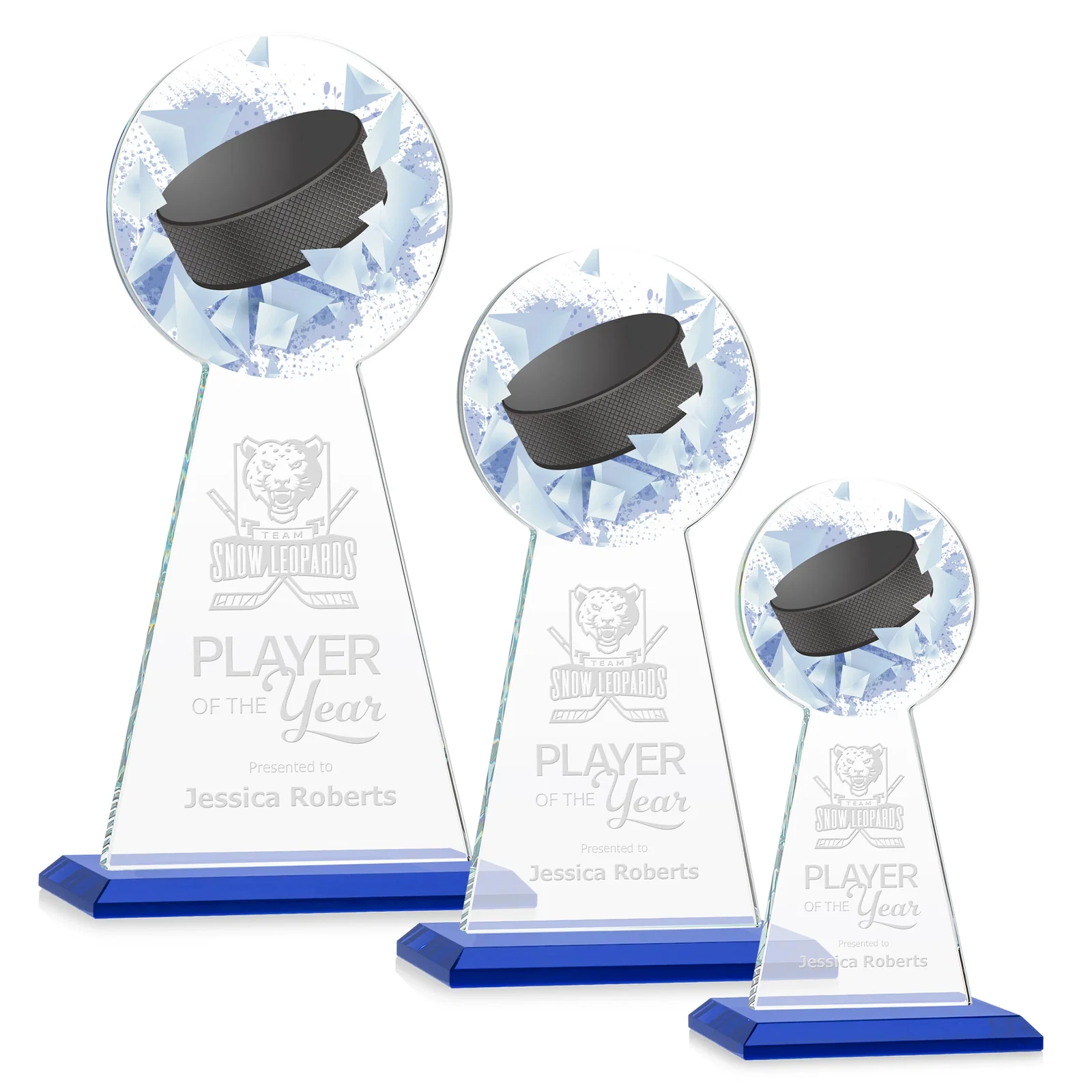 Personalized Starfire Crystal Award With Hockey Puck-Shaped Peak for team milestone celebrations