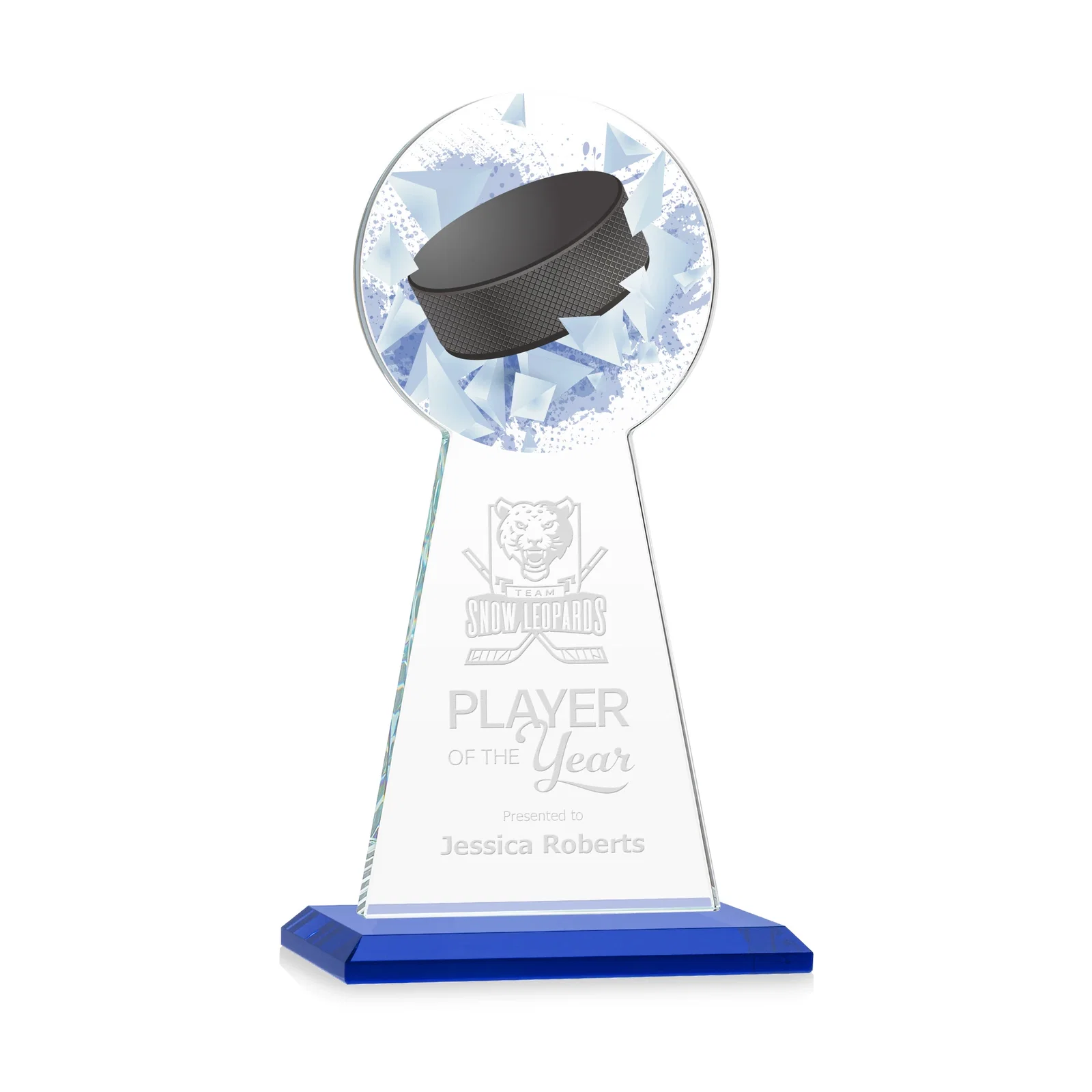 Personalized Starfire Crystal Award With Hockey Puck-Shaped Peak for graduation ceremonies