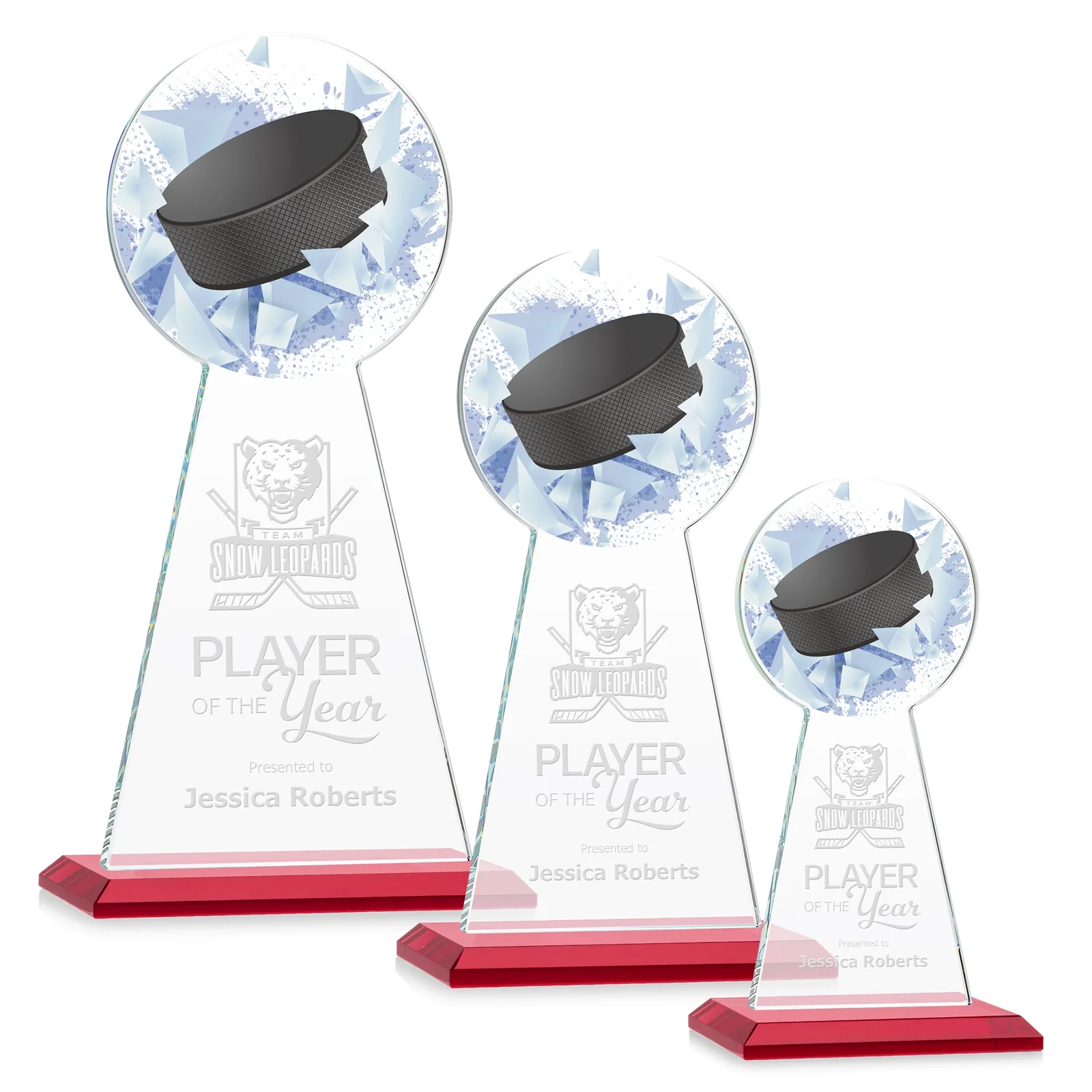 Personalized Starfire Crystal Award With Hockey Puck-Shaped Peak for volunteer appreciation
