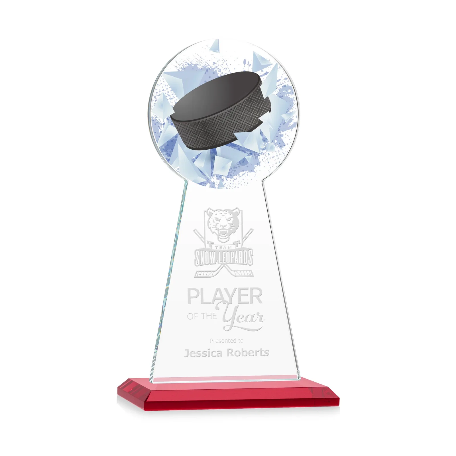 Personalized Starfire Crystal Award With Hockey Puck-Shaped Peak for company anniversary events