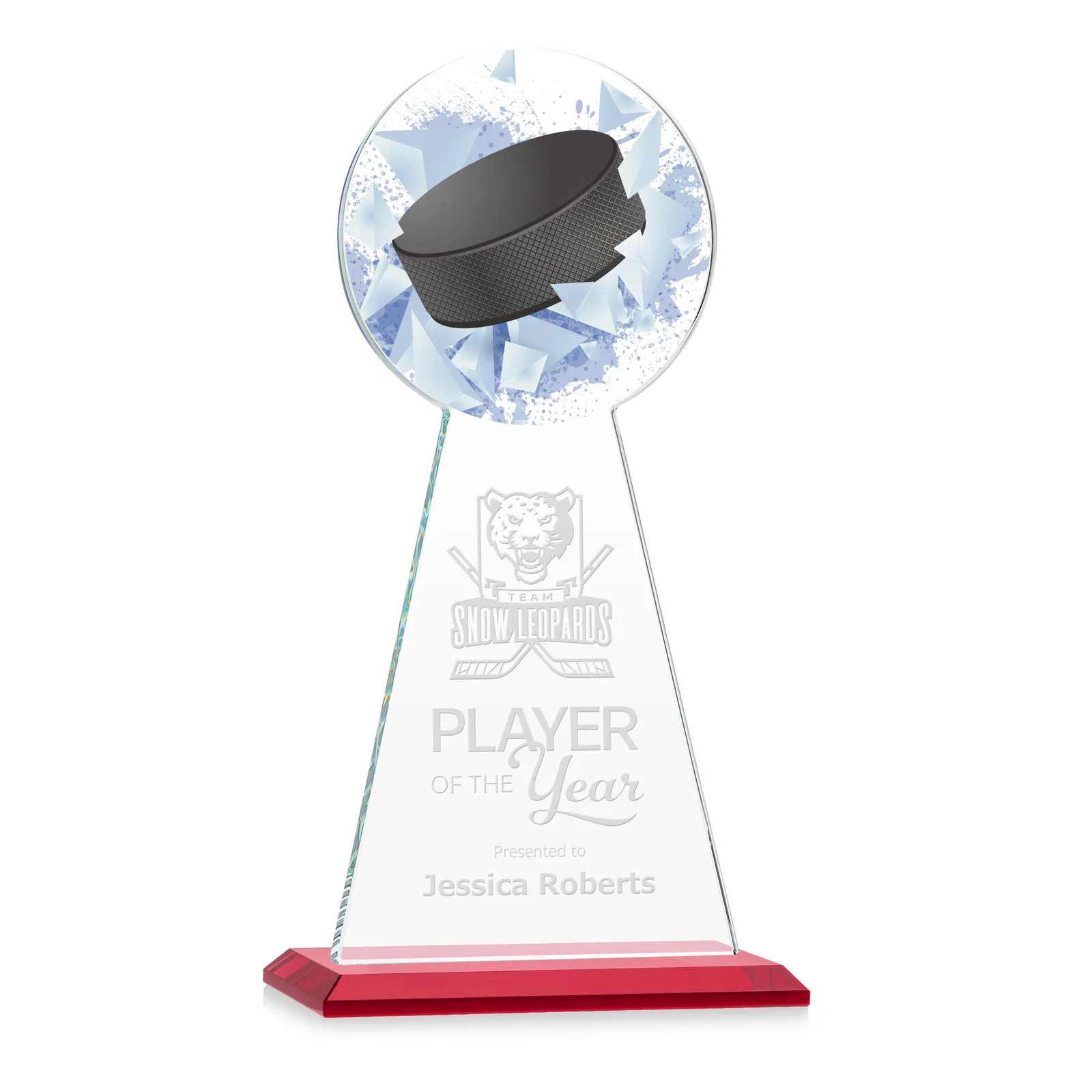 Promotional Starfire Crystal Award With Hockey Puck-Shaped Peak for employee recognition