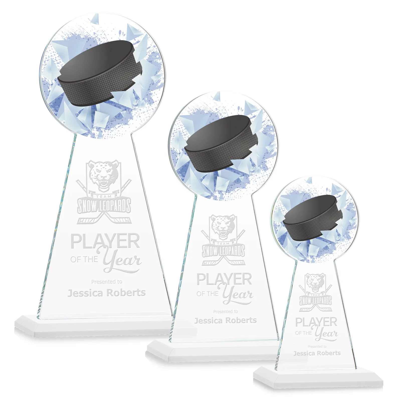 Promotional Starfire Crystal Award With Hockey Puck-Shaped Peak for team milestone celebrations