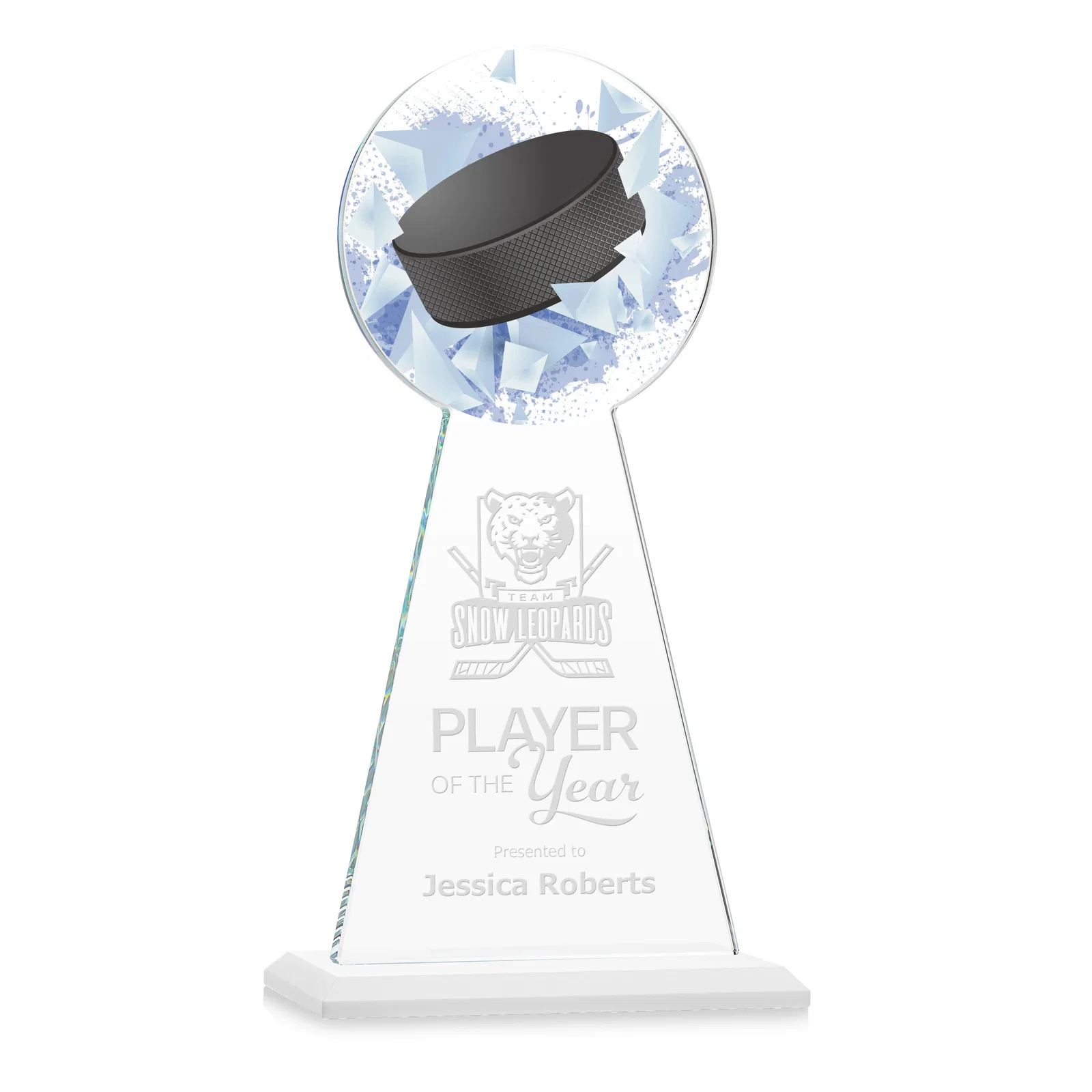 Promotional Starfire Crystal Award With Hockey Puck-Shaped Peak for safety achievement programs