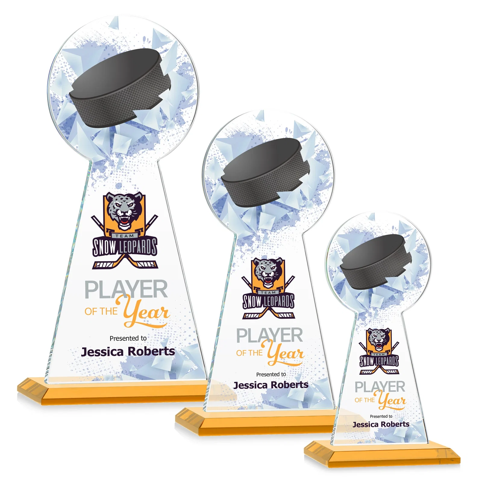 Promotional Starfire Crystal Award With Hockey Puck-Shaped Peak for volunteer appreciation