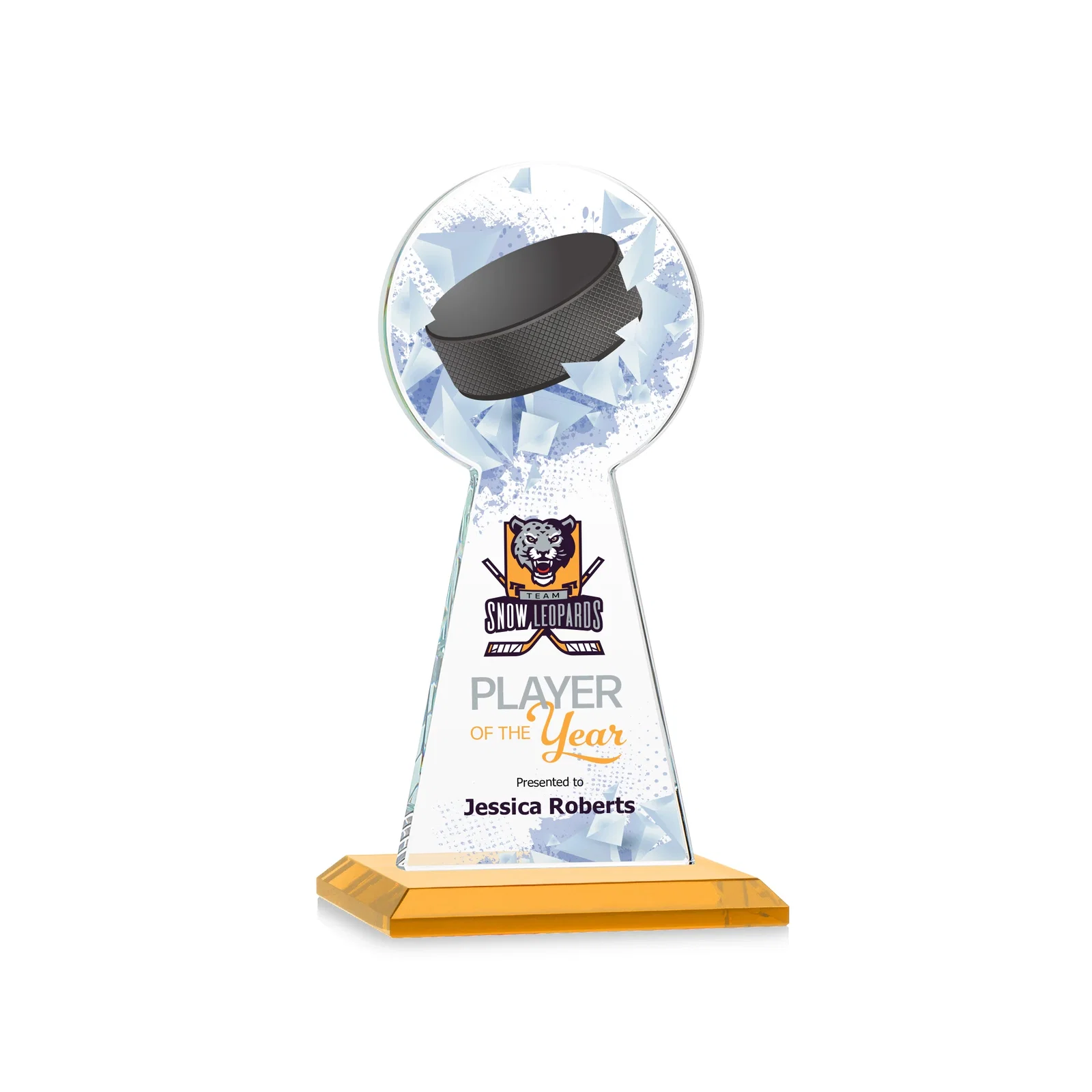 Promotional Starfire Crystal Award With Hockey Puck-Shaped Peak for dealer and partner awards