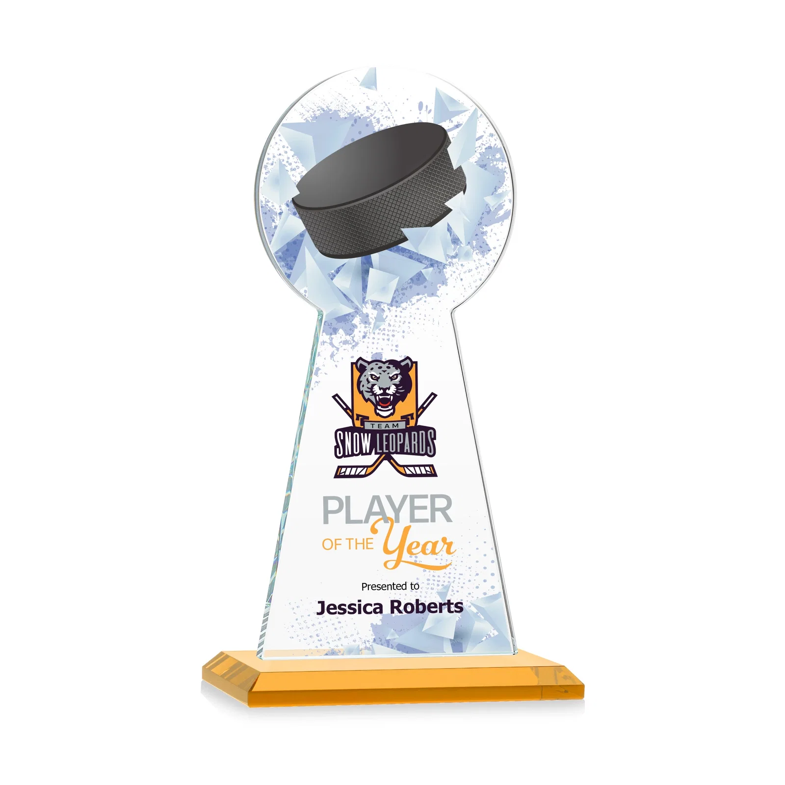 Promotional Starfire Crystal Award With Hockey Puck-Shaped Peak for company anniversary events