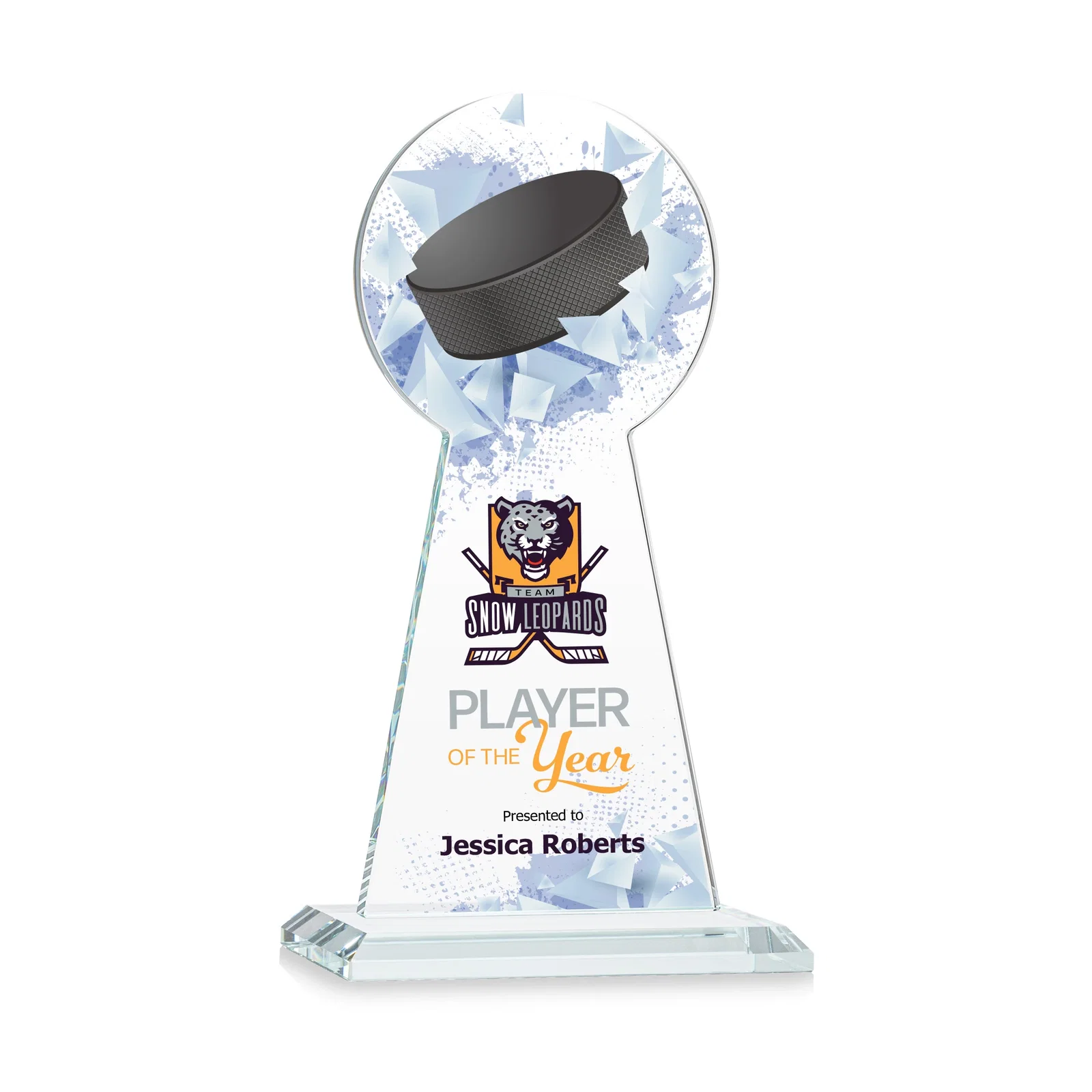Branded Starfire Crystal Award With Hockey Puck-Shaped Peak for sales achievement awards