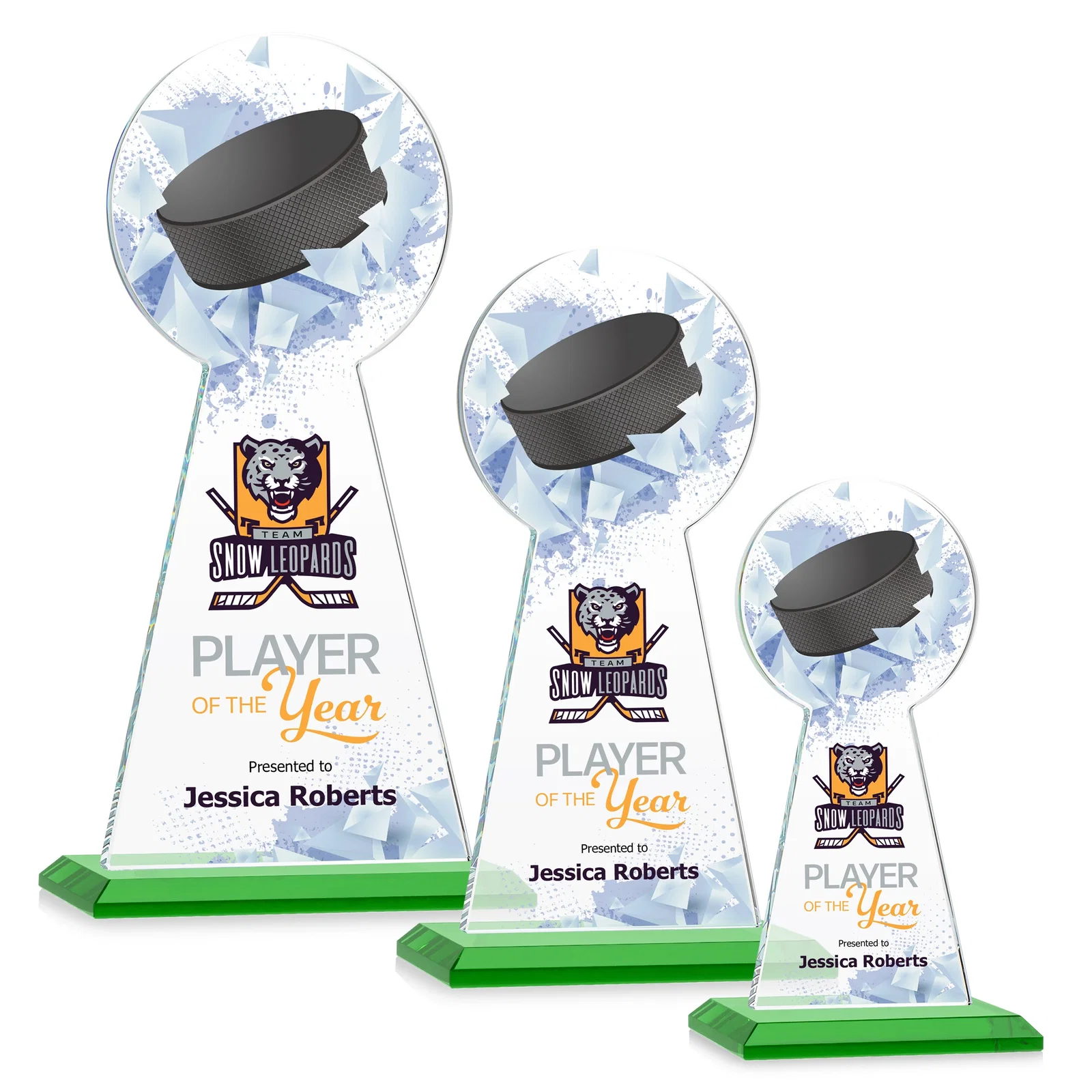 Branded Starfire Crystal Award With Hockey Puck-Shaped Peak for team milestone celebrations