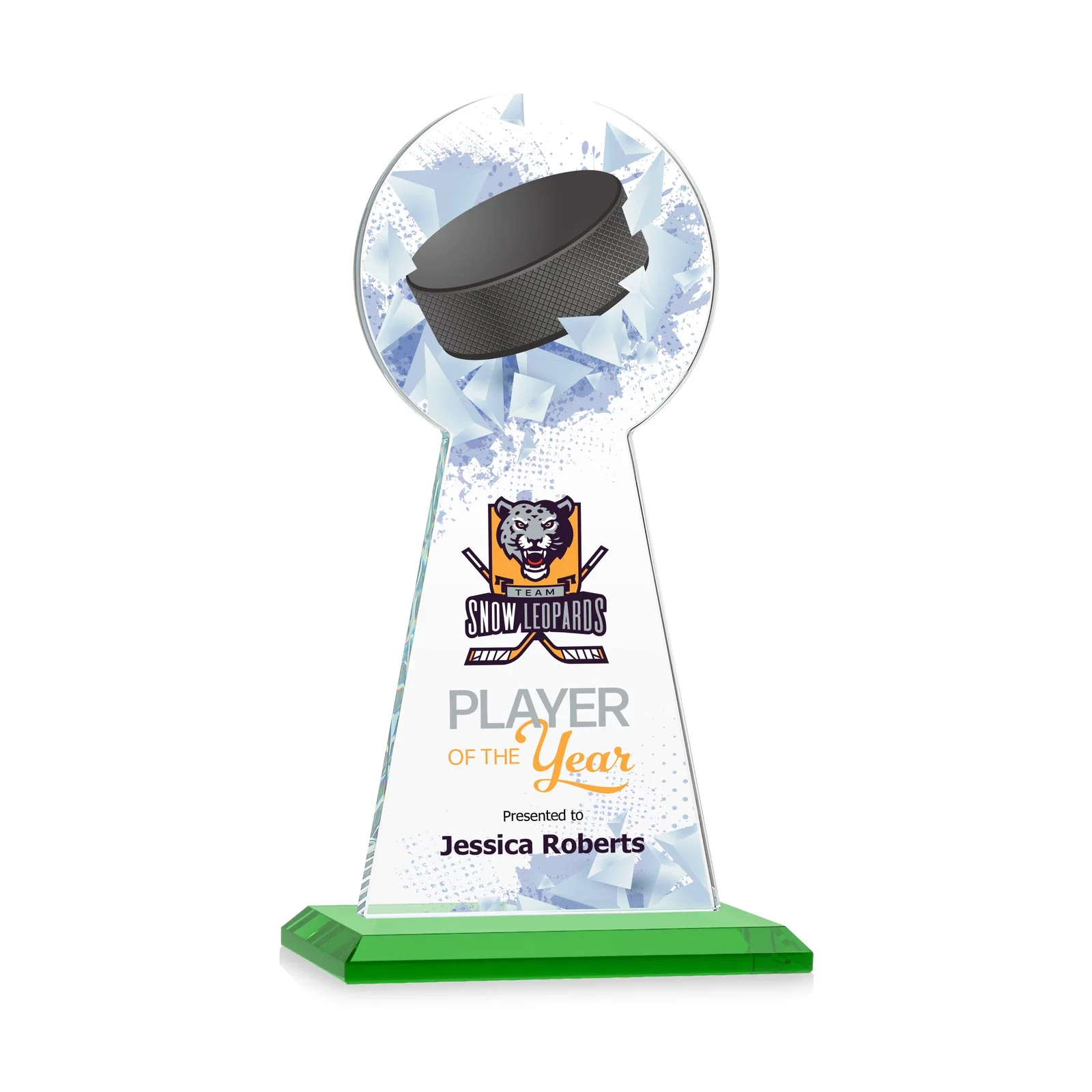 Branded Starfire Crystal Award With Hockey Puck-Shaped Peak for graduation ceremonies