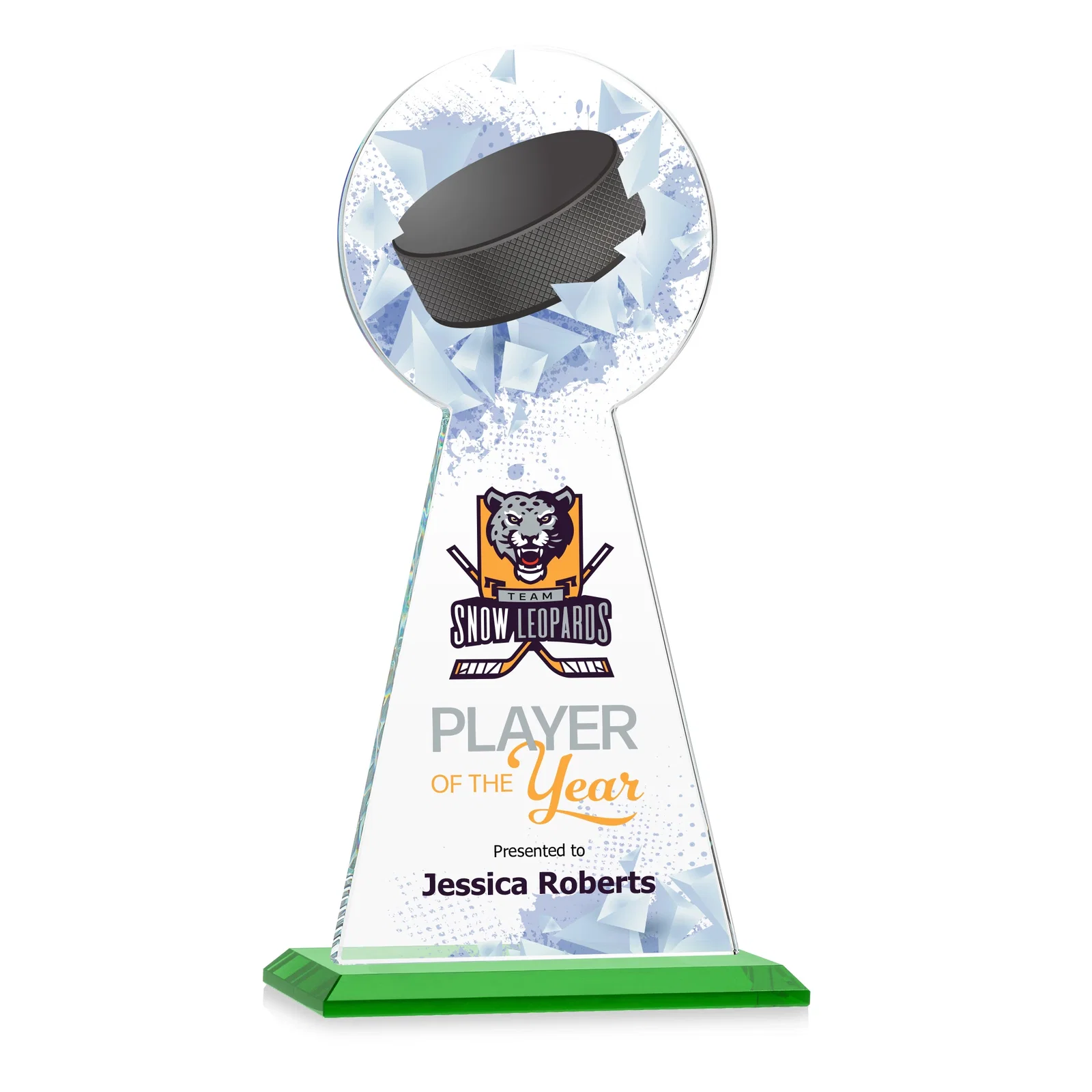 Branded Starfire Crystal Award With Hockey Puck-Shaped Peak for safety achievement programs