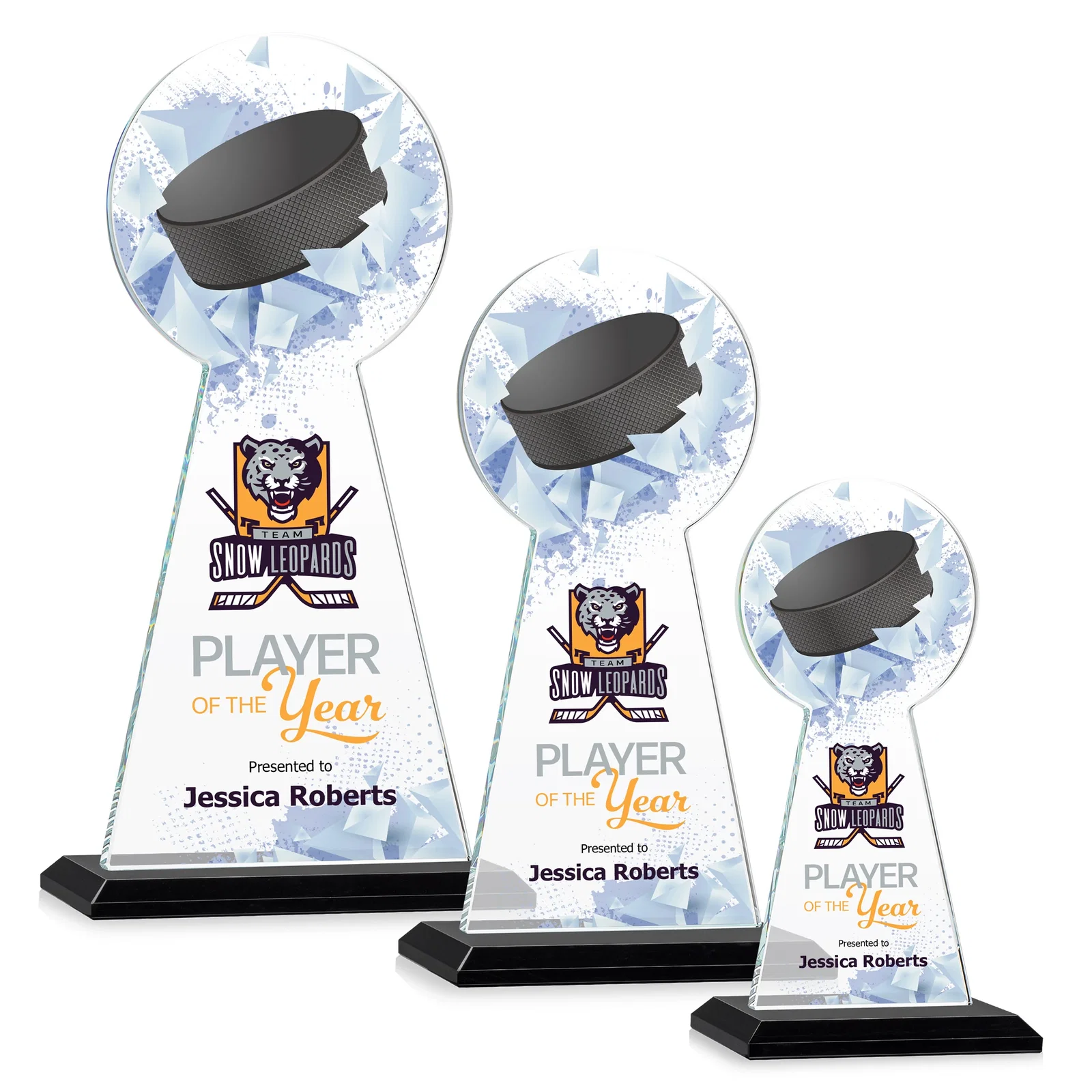 Branded Starfire Crystal Award With Hockey Puck-Shaped Peak for volunteer appreciation