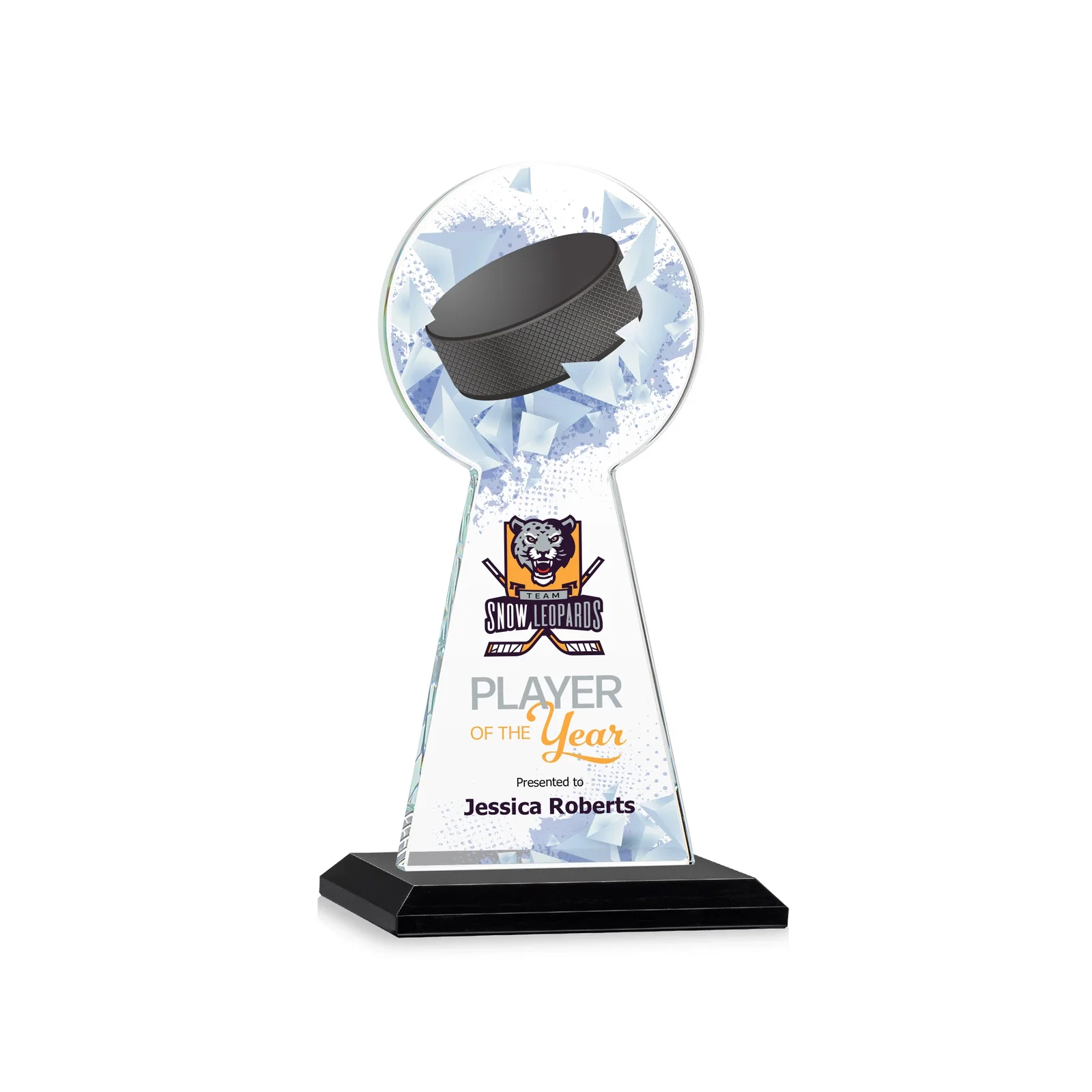 Branded Starfire Crystal Award With Hockey Puck-Shaped Peak for dealer and partner awards