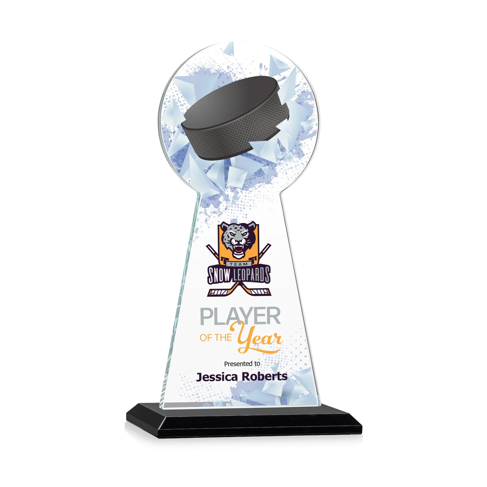 Branded Starfire Crystal Award With Hockey Puck-Shaped Peak for company anniversary events