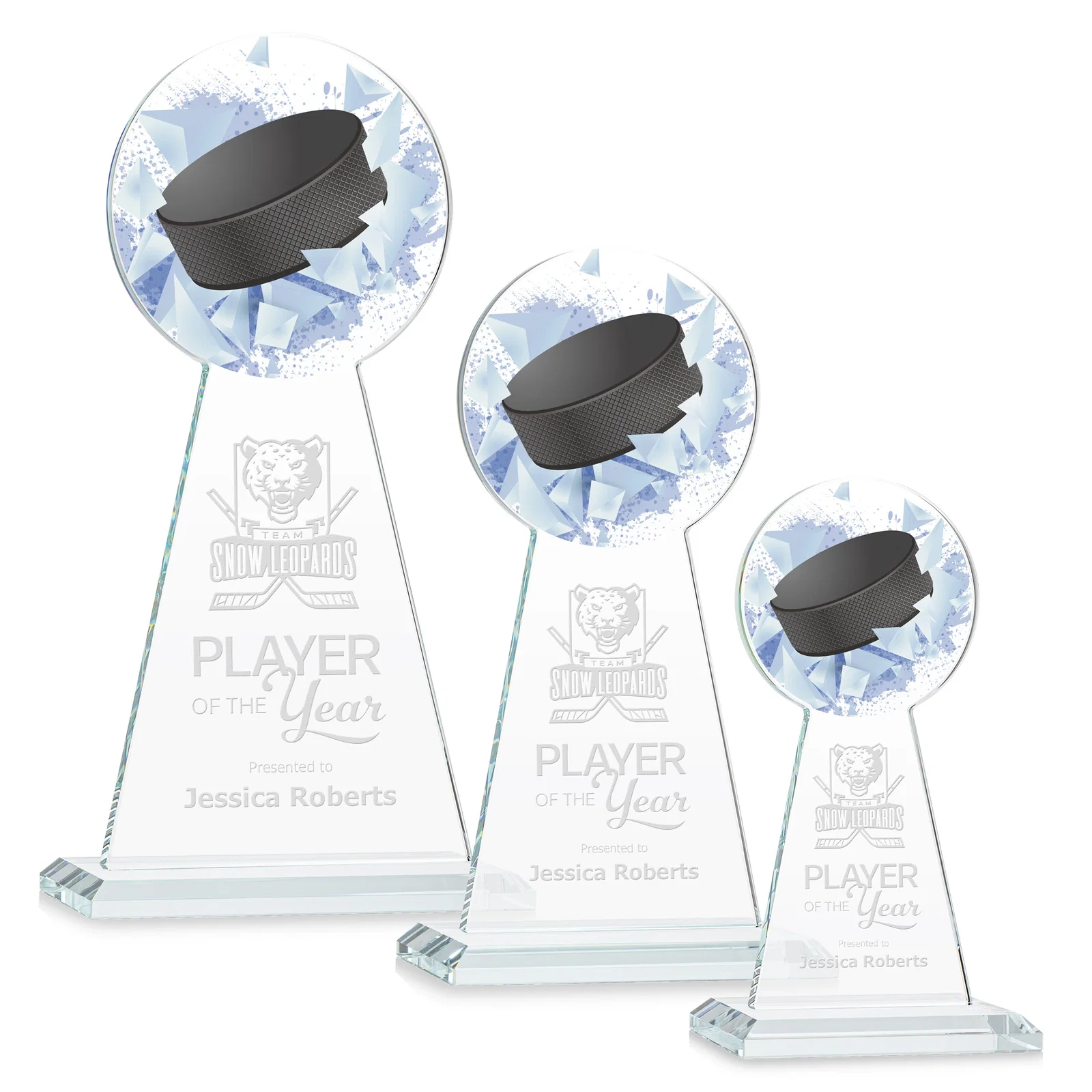 Custom Starfire Crystal Award With Hockey Puck-Shaped Peak for team milestone celebrations