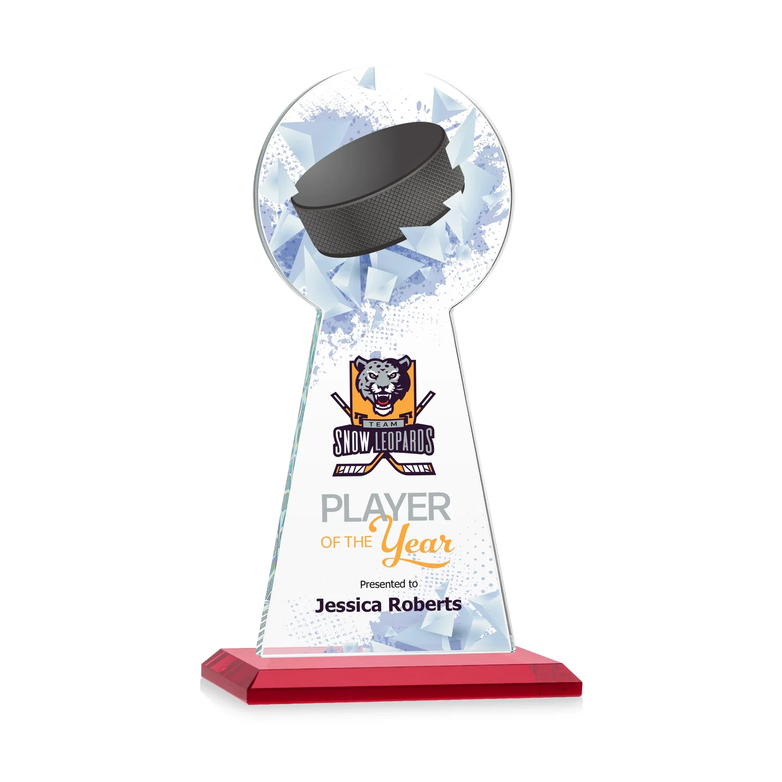 Custom printed Starfire Crystal Award With Hockey Puck-Shaped Peak for graduation ceremonies