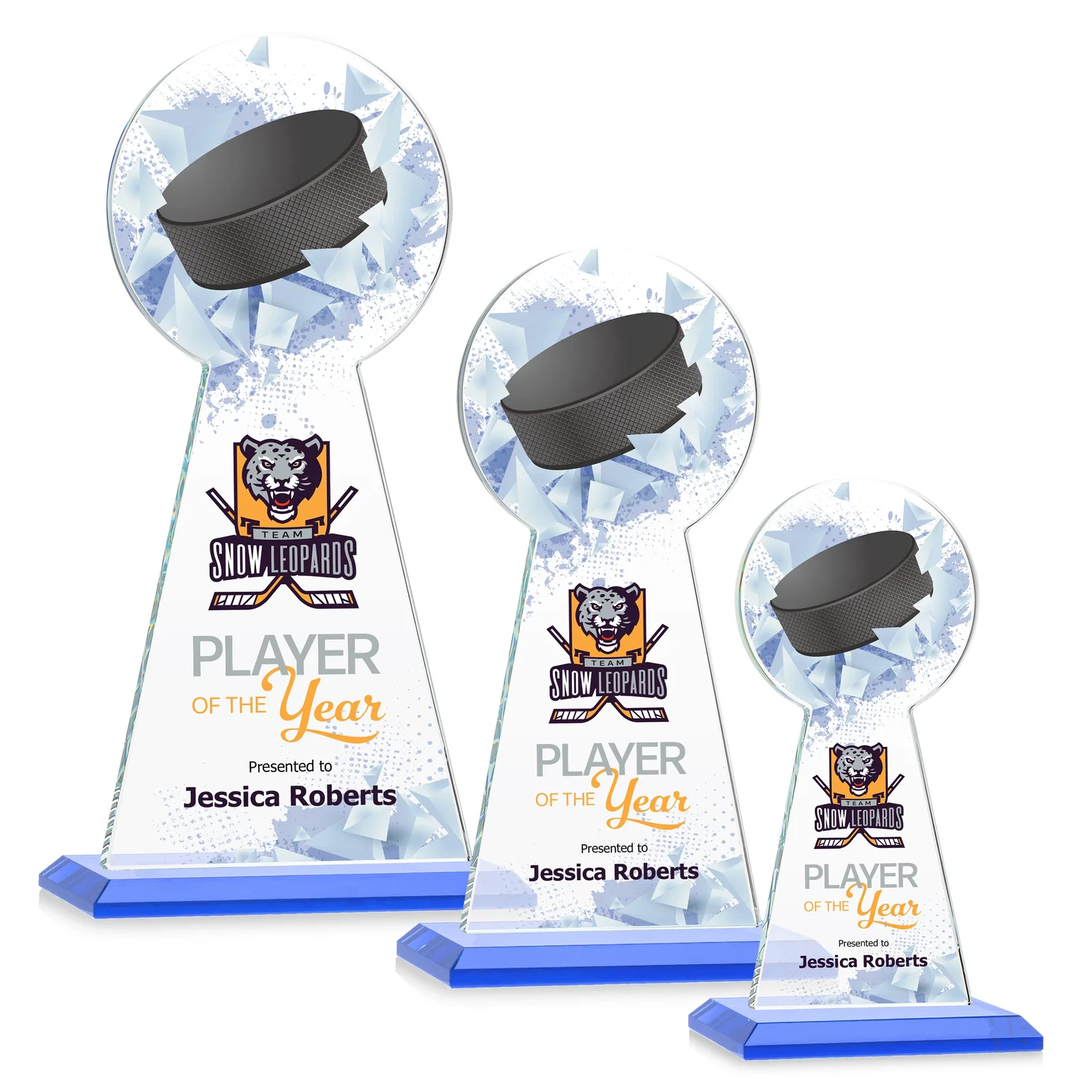 Custom printed Starfire Crystal Award With Hockey Puck-Shaped Peak for volunteer appreciation