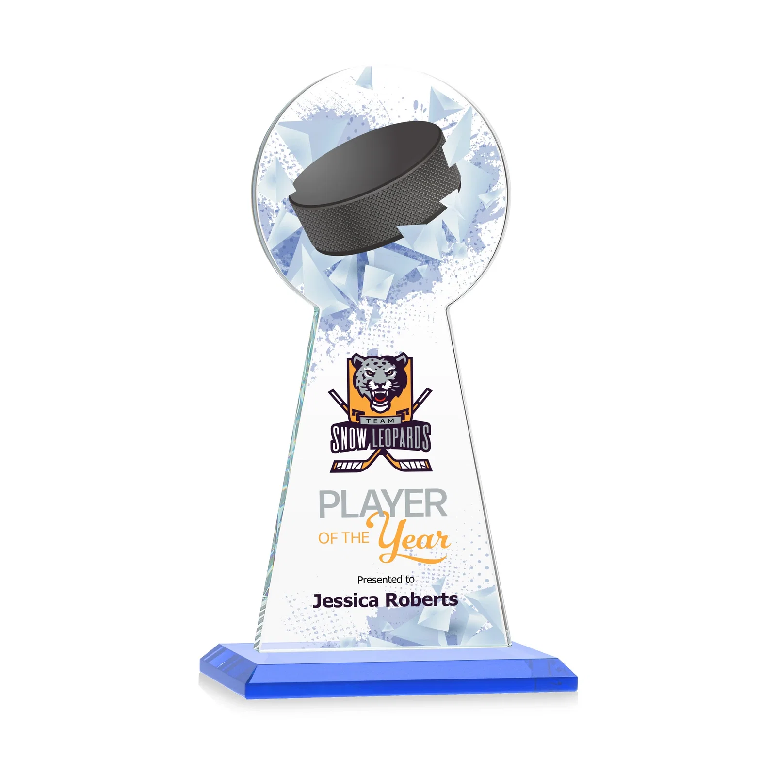 Custom printed Starfire Crystal Award With Hockey Puck-Shaped Peak for company anniversary events