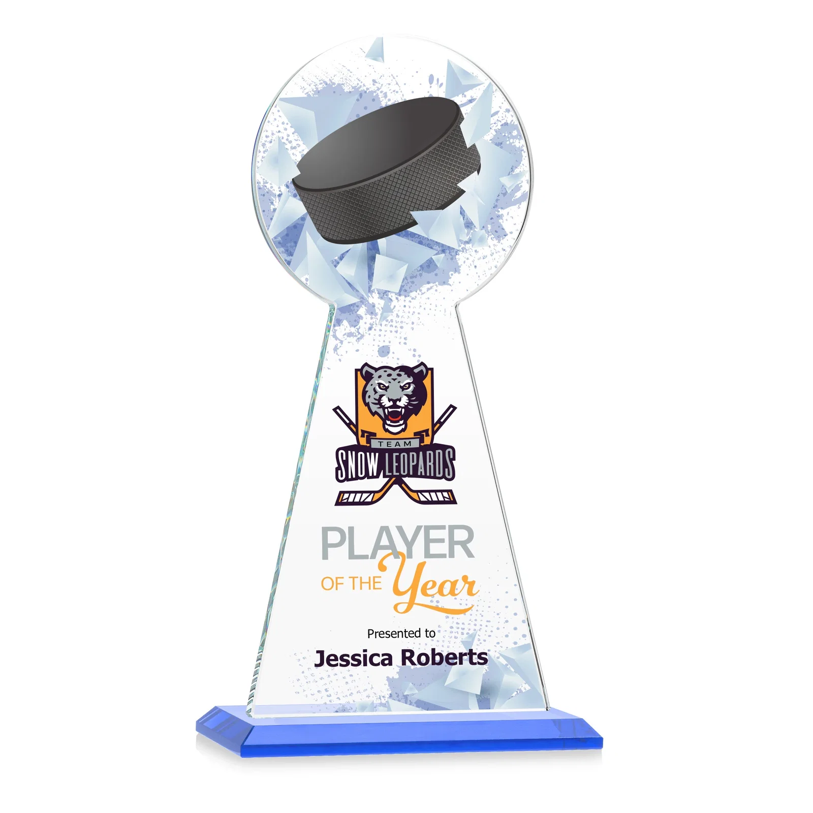 Customized Starfire Crystal Award With Hockey Puck-Shaped Peak for employee recognition