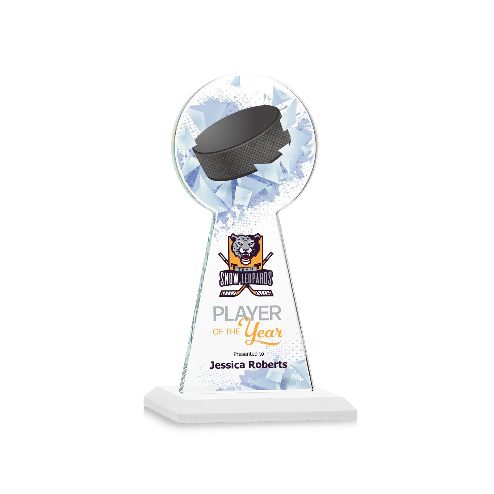 Customized Starfire Crystal Award With Hockey Puck-Shaped Peak for service anniversary gifts