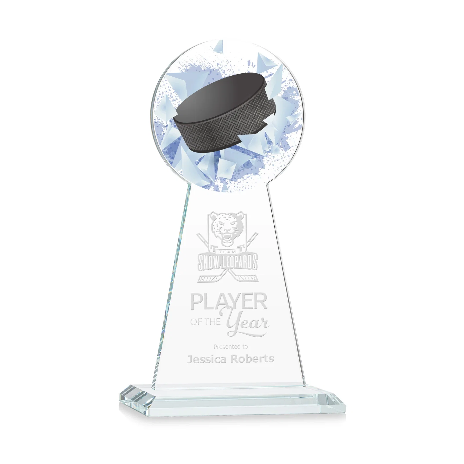 Custom Starfire Crystal Award With Hockey Puck-Shaped Peak for graduation ceremonies