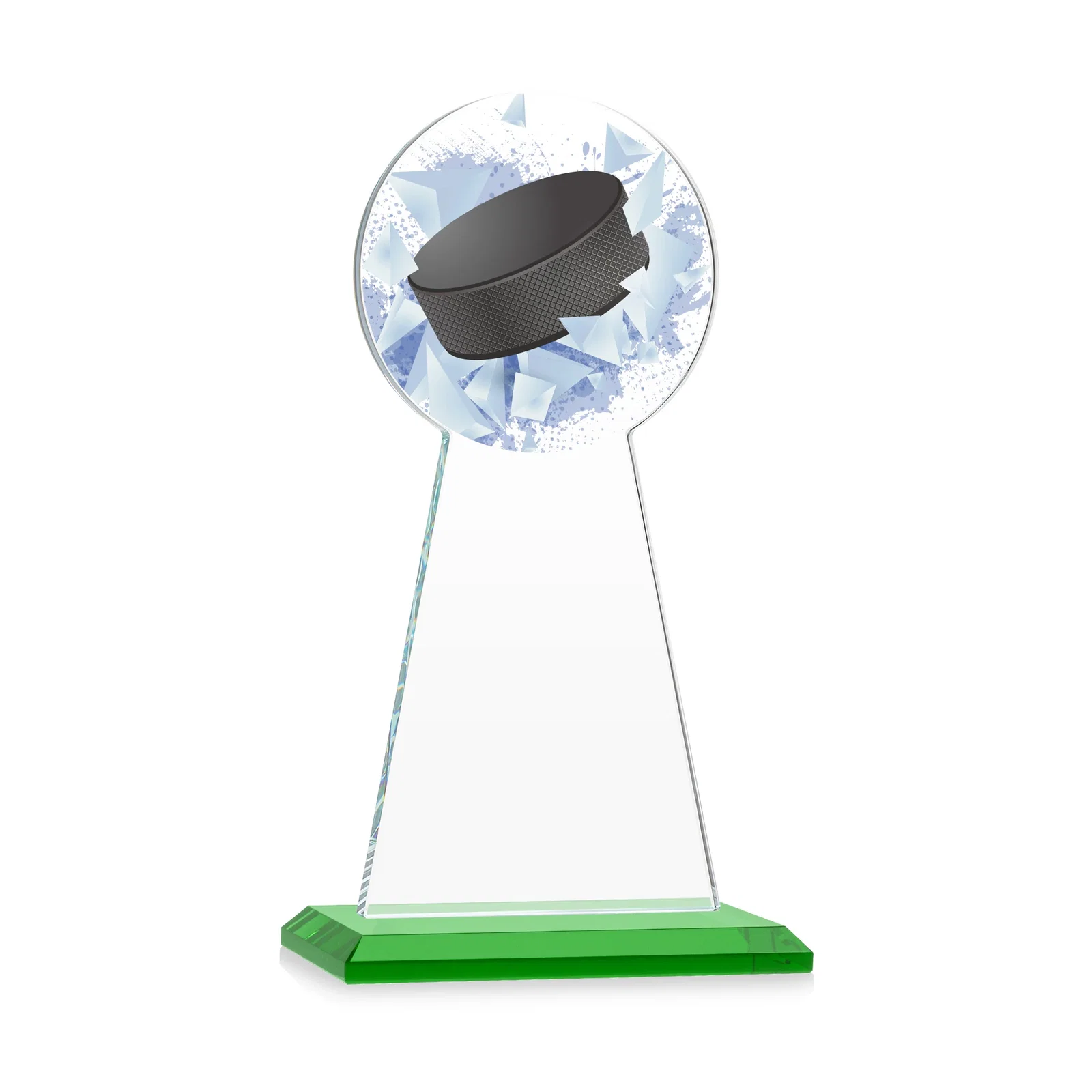 Custom engraved Starfire Crystal Award With Hockey Puck-Shaped Peak for employee recognition