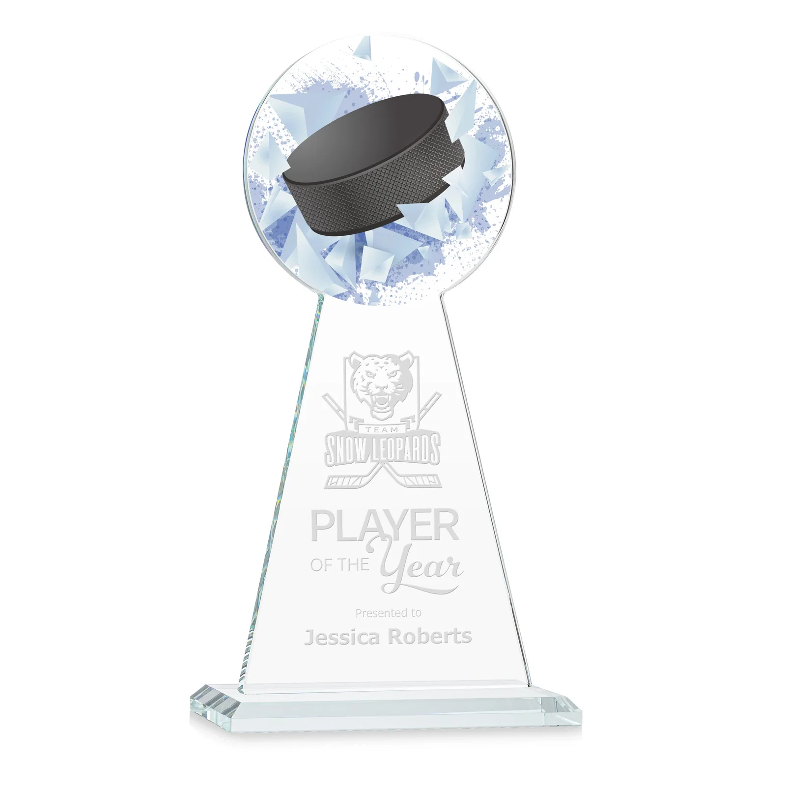 Custom Starfire Crystal Award With Hockey Puck-Shaped Peak for safety achievement programs