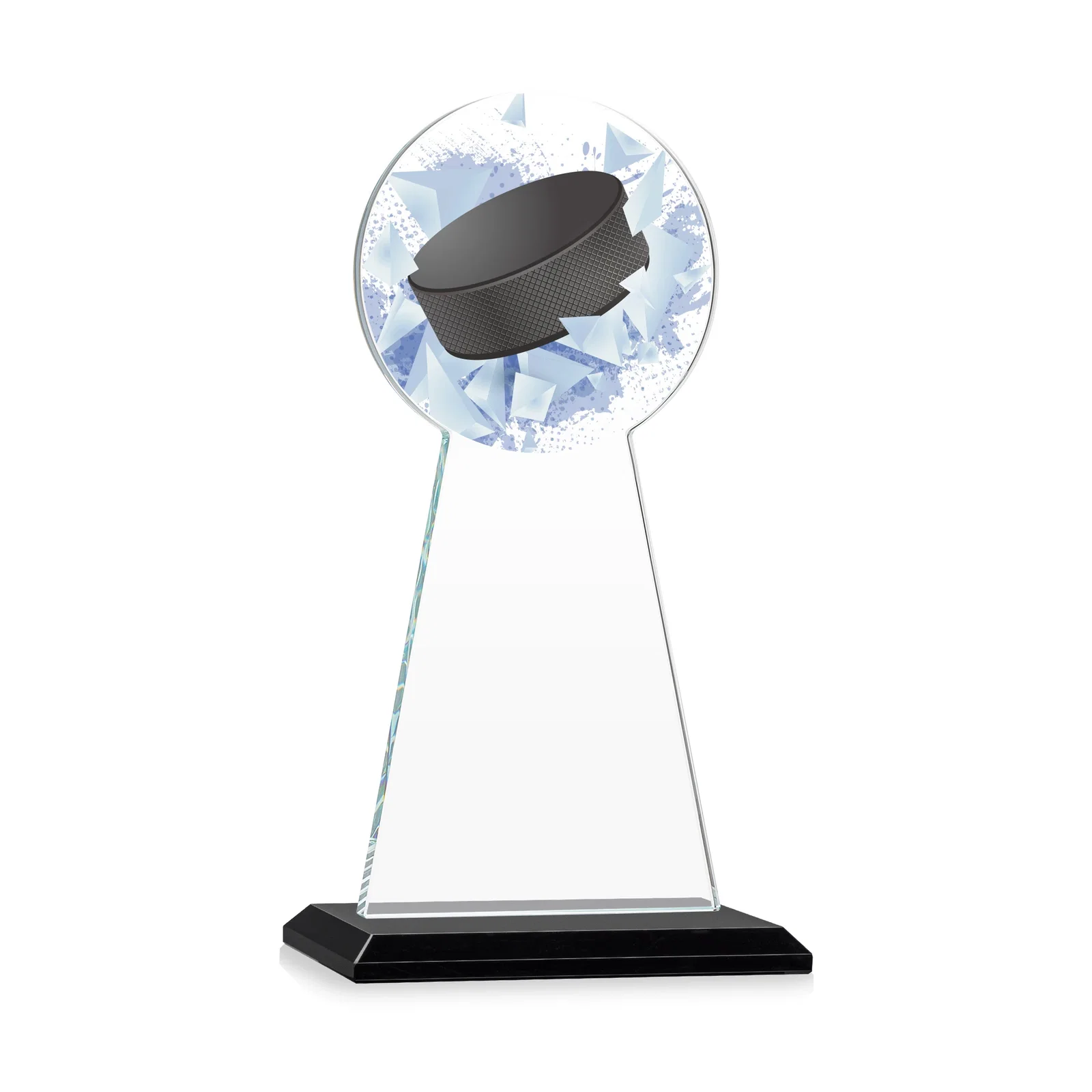Custom engraved Starfire Crystal Award With Hockey Puck-Shaped Peak for sales achievement awards