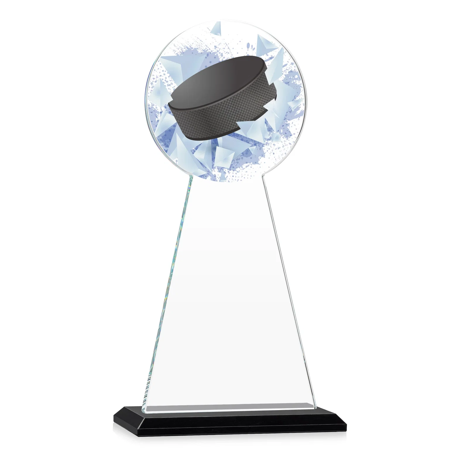 Custom engraved Starfire Crystal Award With Hockey Puck-Shaped Peak for retirement presentations