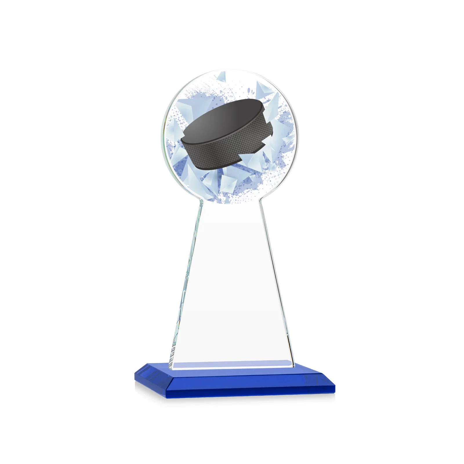 Custom engraved Starfire Crystal Award With Hockey Puck-Shaped Peak for team milestone celebrations