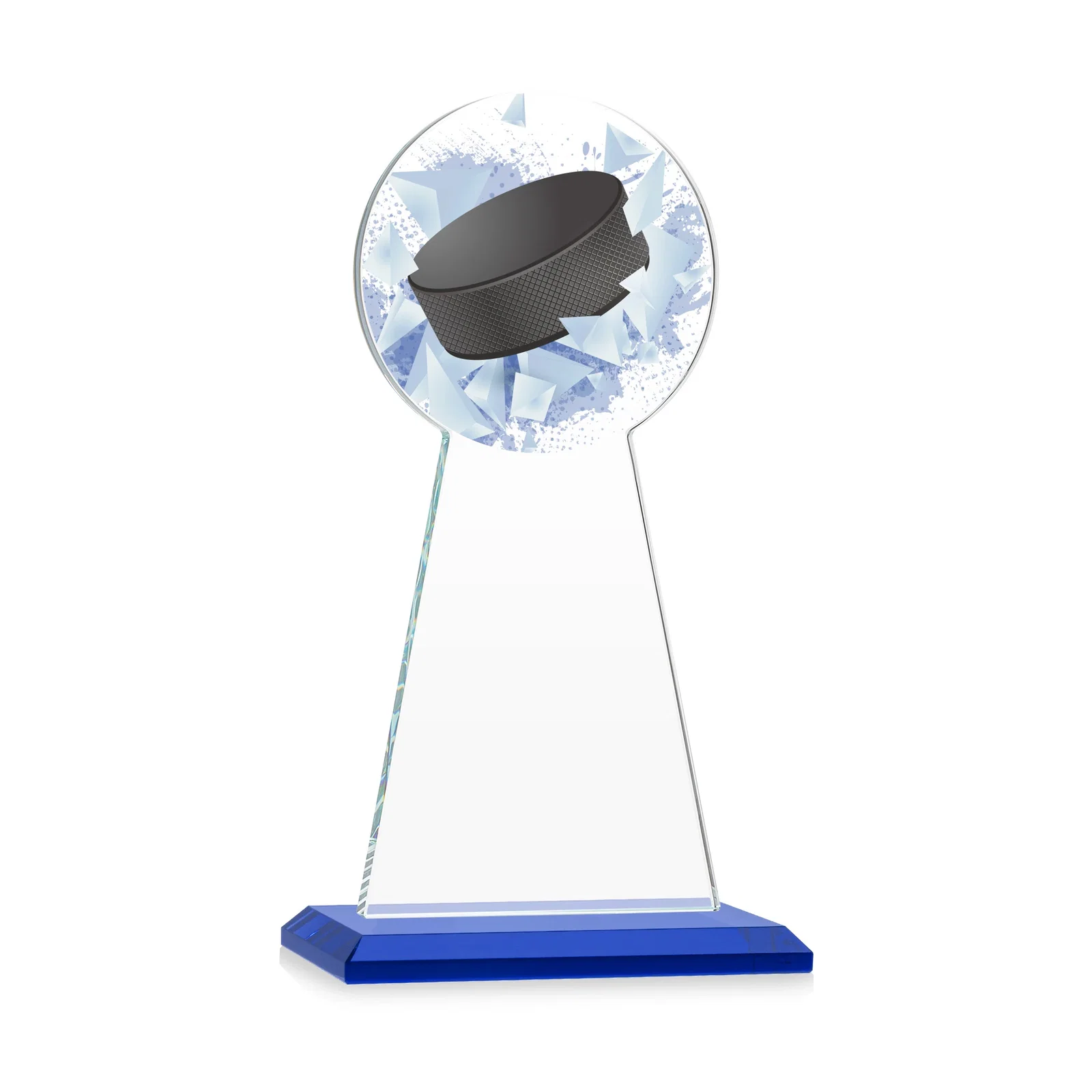 Custom engraved Starfire Crystal Award With Hockey Puck-Shaped Peak for donor appreciation