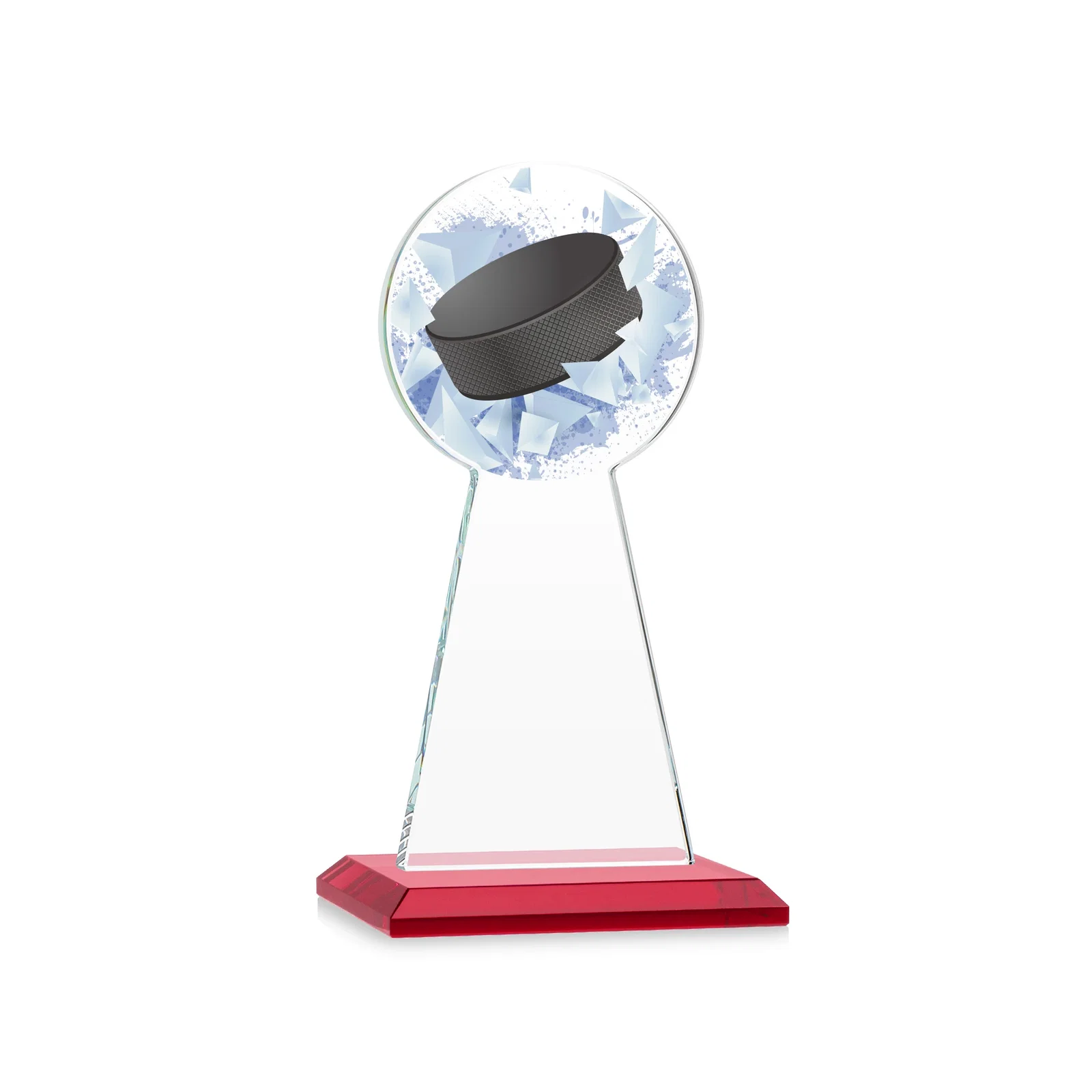 Custom engraved Starfire Crystal Award With Hockey Puck-Shaped Peak for safety achievement programs