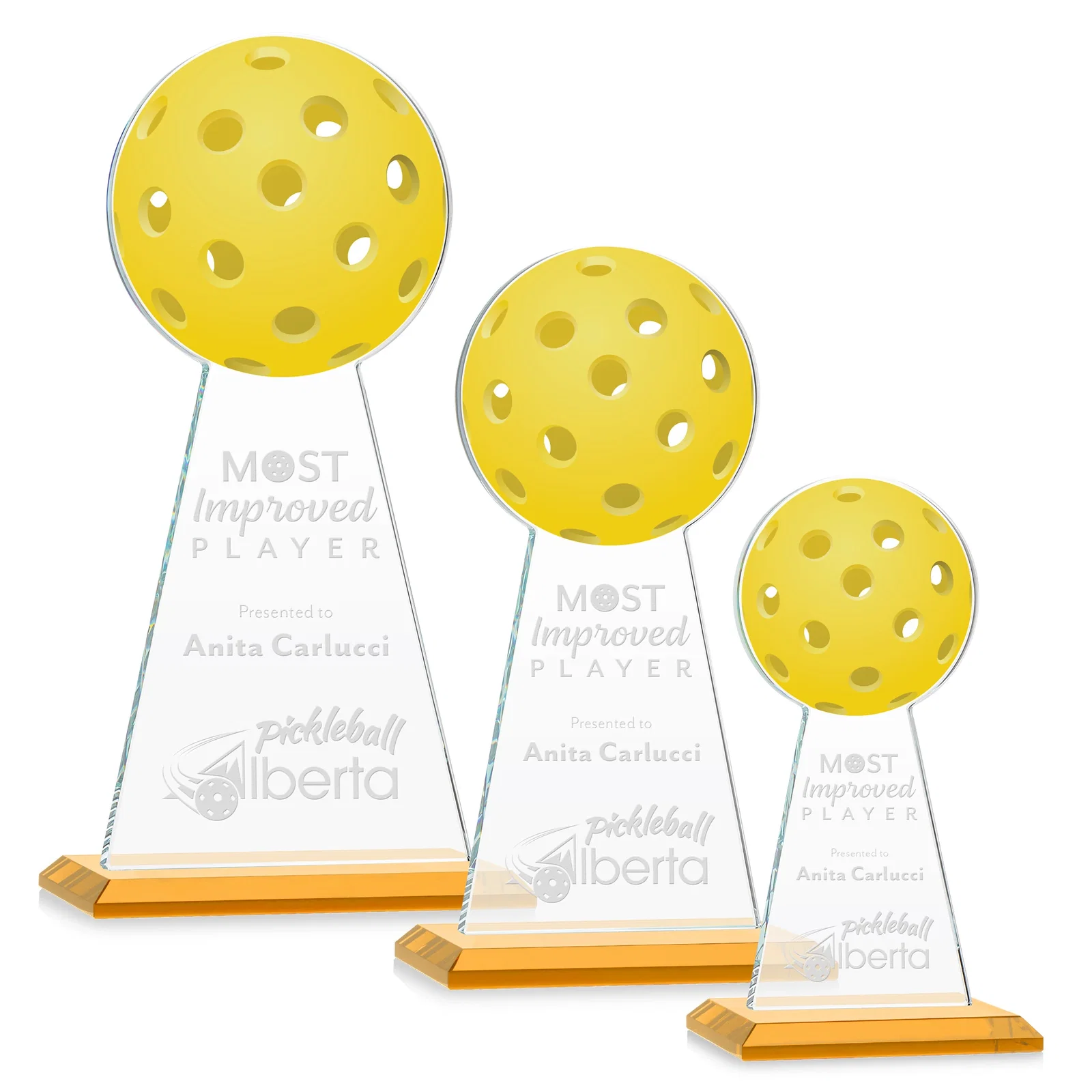 Custom Starfire Crystal Award With Pickleball-Shaped Peak for employee recognition