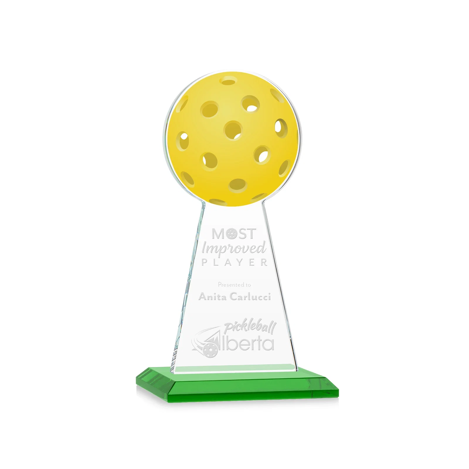 Custom Starfire Crystal Award With Pickleball-Shaped Peak for dealer and partner awards