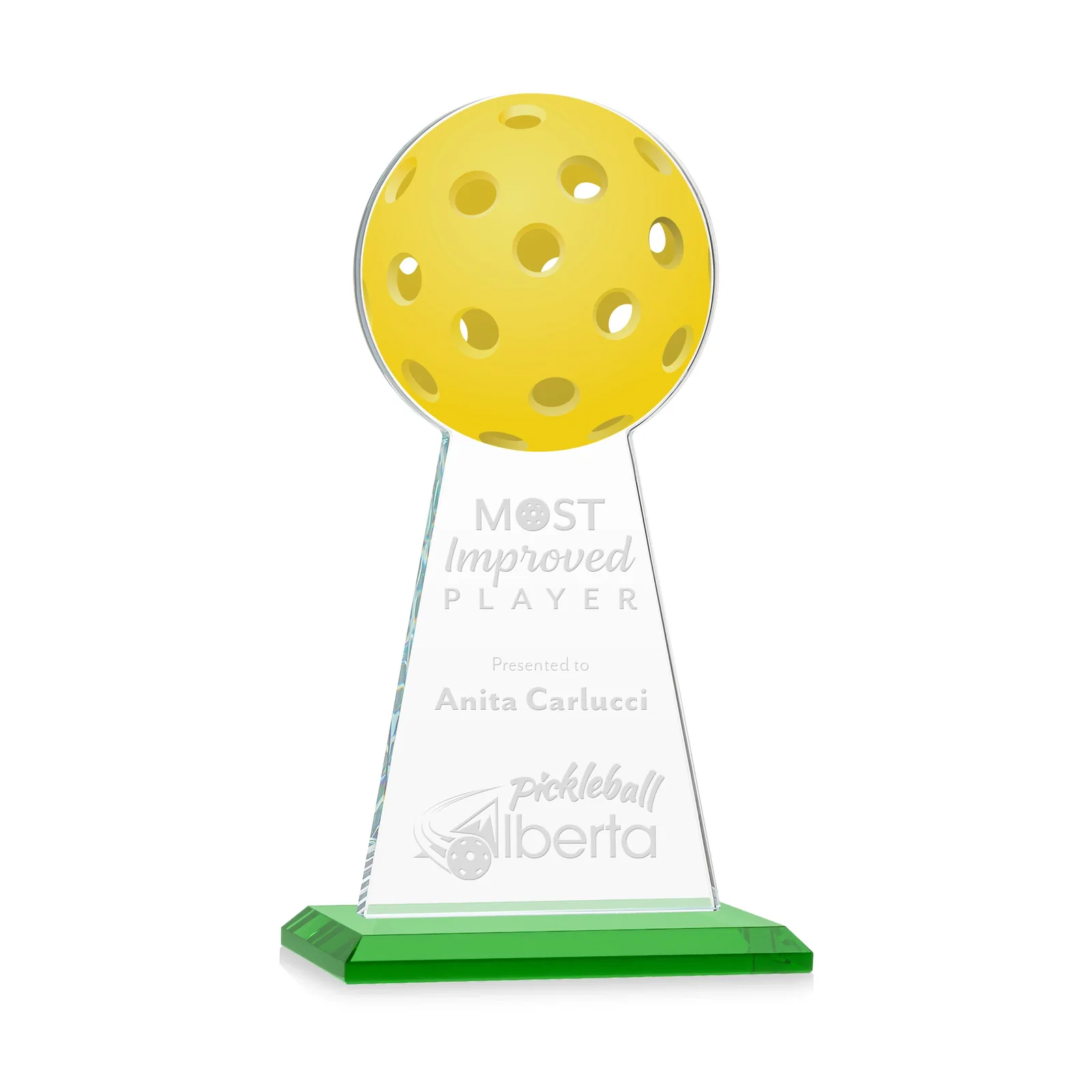 Custom Starfire Crystal Award With Pickleball-Shaped Peak for company anniversary events