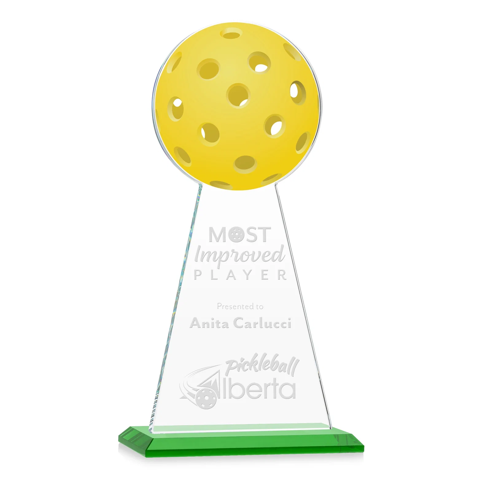 Personalized Starfire Crystal Award With Pickleball-Shaped Peak for employee recognition