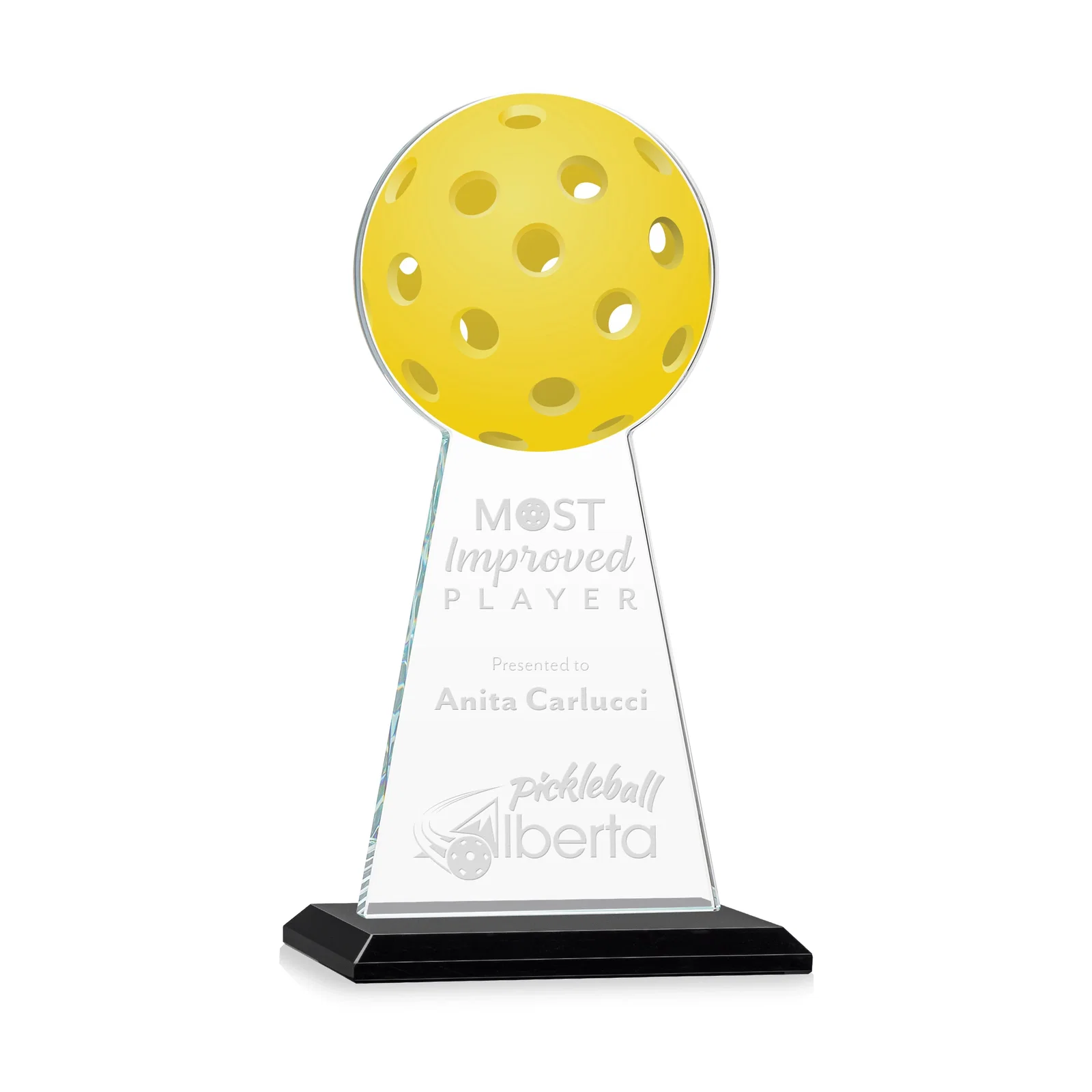Personalized Starfire Crystal Award With Pickleball-Shaped Peak for sales achievement awards